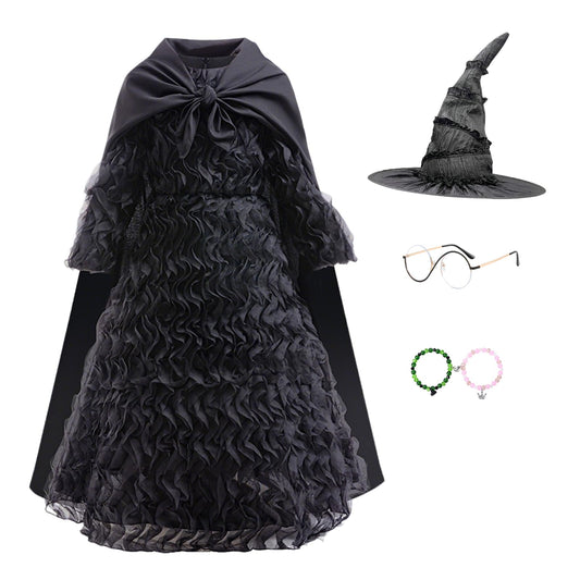 keaiyouhuo Kids Witch Costume Dress for Girls Halloween Cosplay Carnival Party Outfit With Glasses and Pointed Hat