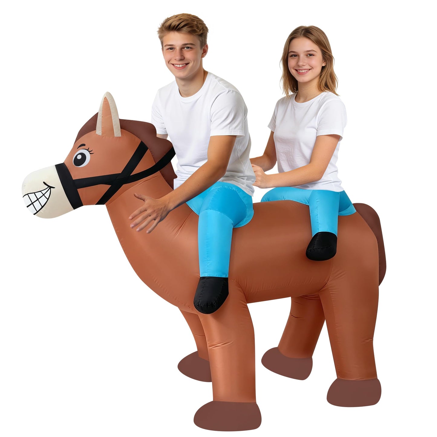 AkieBy Inflatable Double Rider Horse Costume for Adults, Funny 2-Person Ride-On Tandem Horse Blow Up Suit for Halloween,Cosplay,Party,Christmas,Birthday