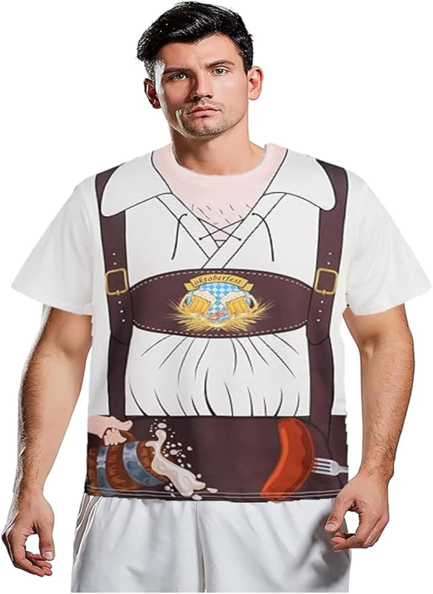 LIKPOJA Men's Bavarian Oktoberfest Costume Shirts German Beer Short Sleeve T-Shirts for Adult(White B,2XL)