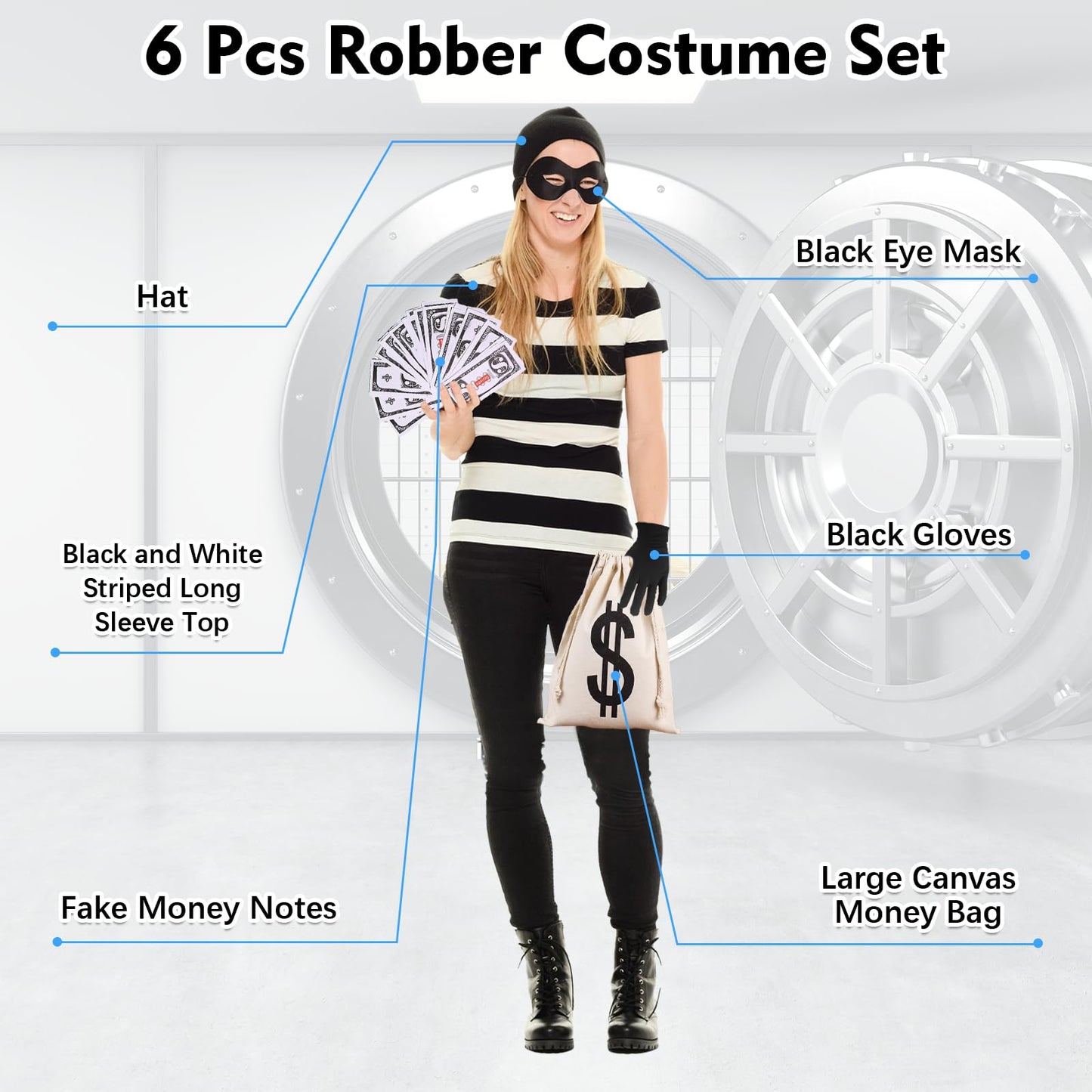 Adults Burglar Costume - Robber Fancy Dress Costume Set - Adult (image 4)