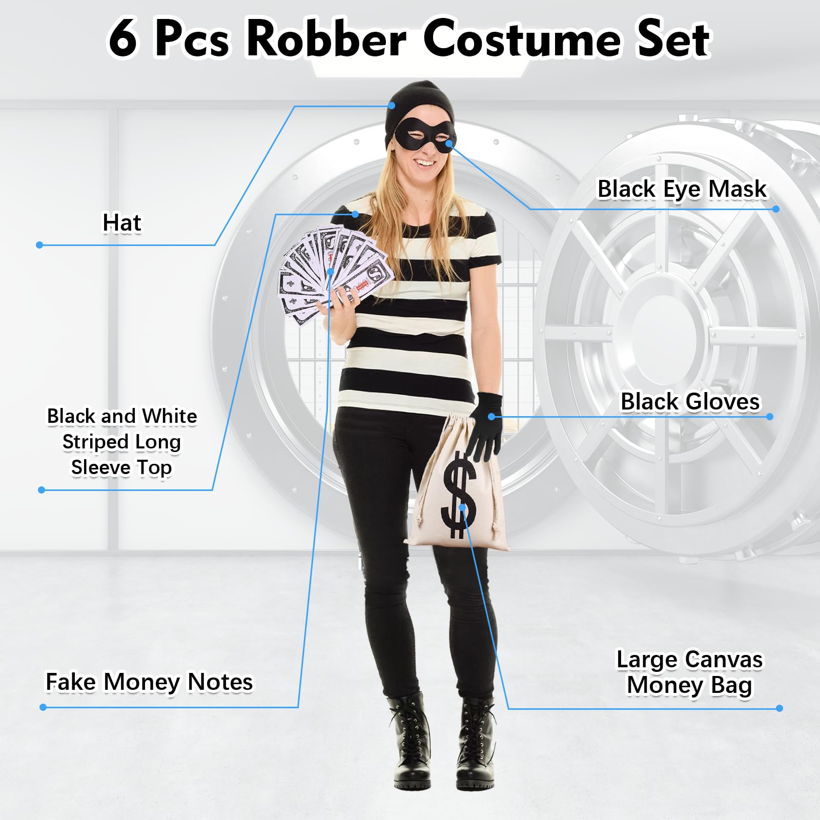 Adults Burglar Costume - Robber Fancy Dress Costume Set - Adult (image 4)