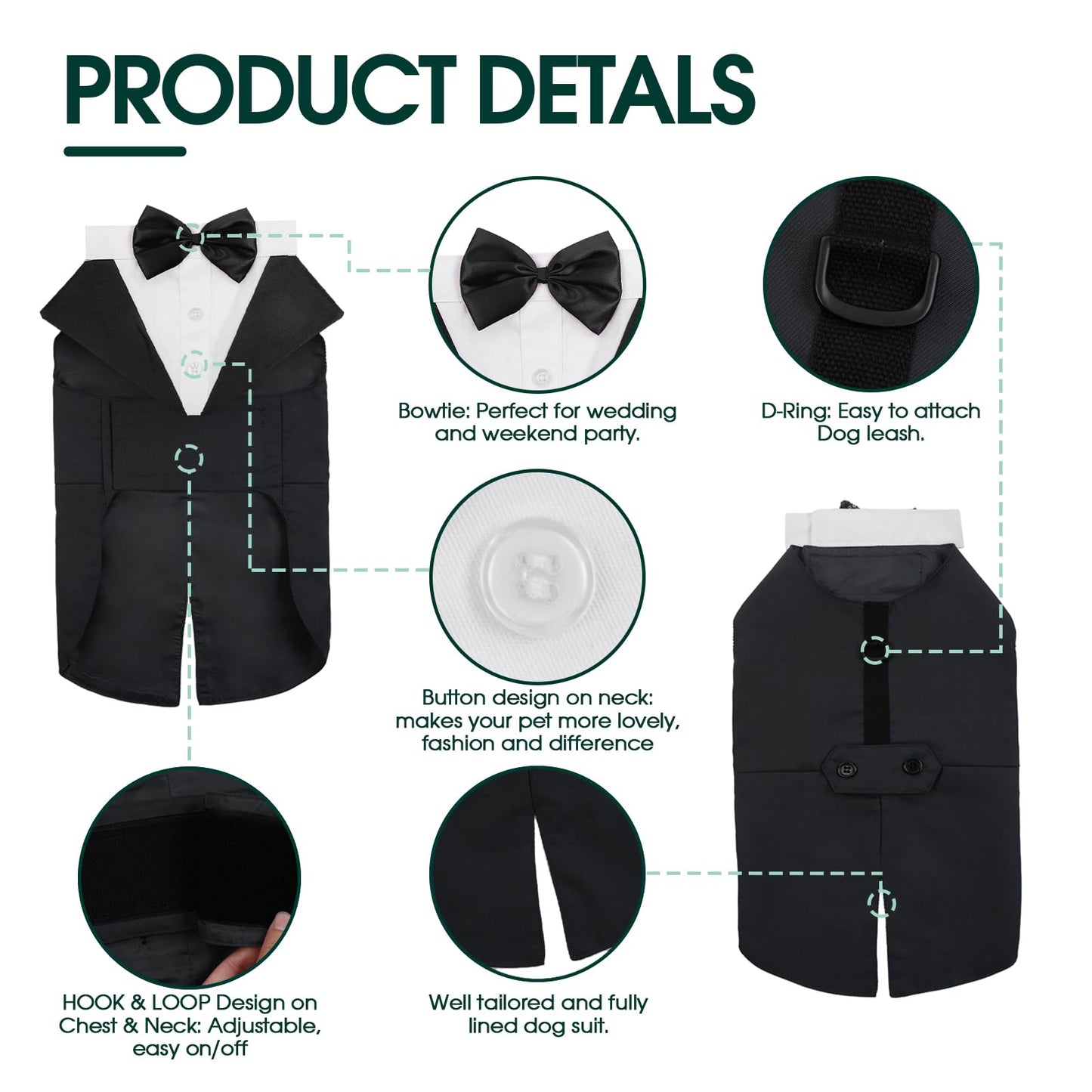 Dog Tuxedo - Dog Wedding Suit and Bandana Set - Pet Clothes Puppy