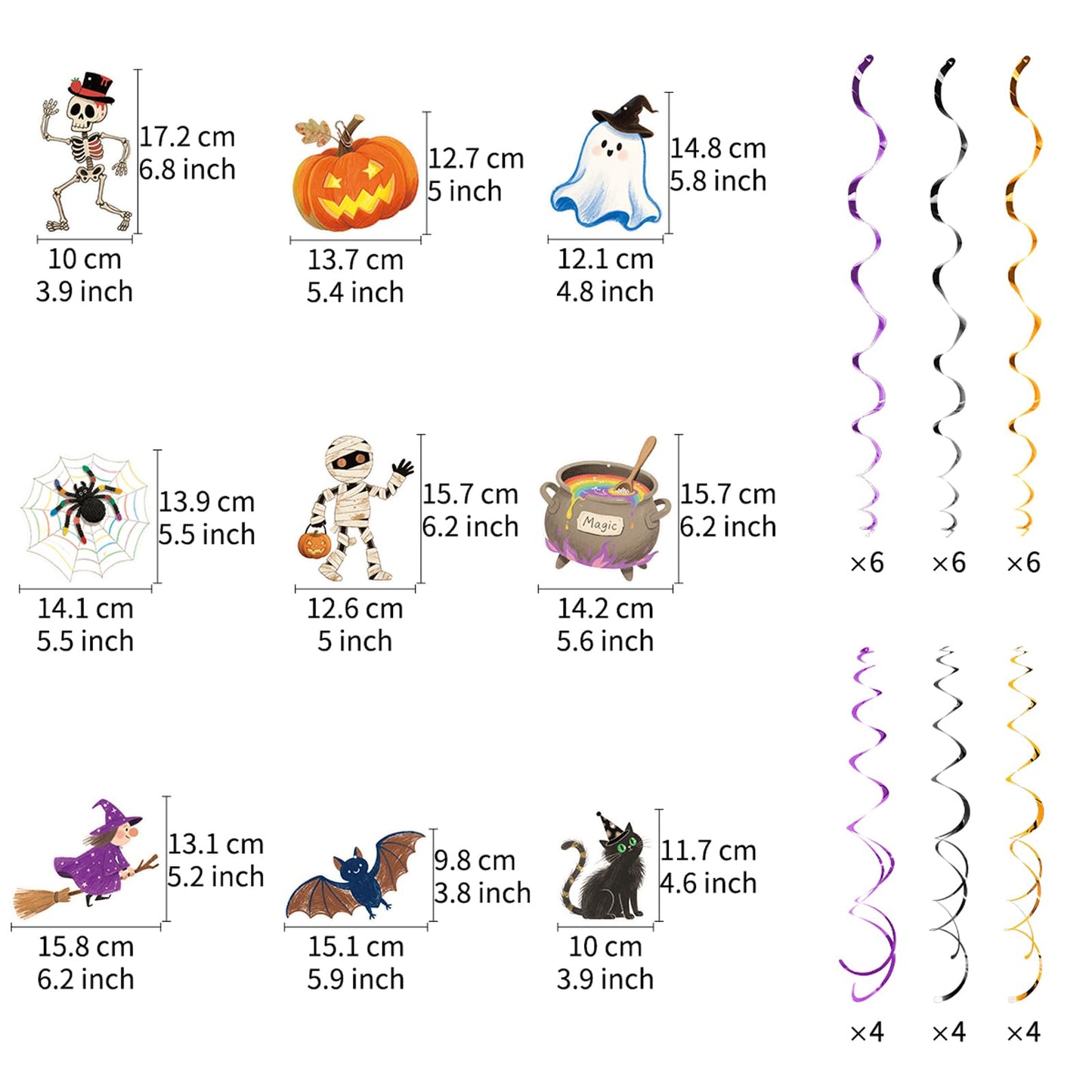 Vsosfiza Halloween Hanging Swirl Set Party Decorations, 48 Pcs,Ghost Pumpkin Skull Cat Witch Party Supplies Sign,Black purple Orange