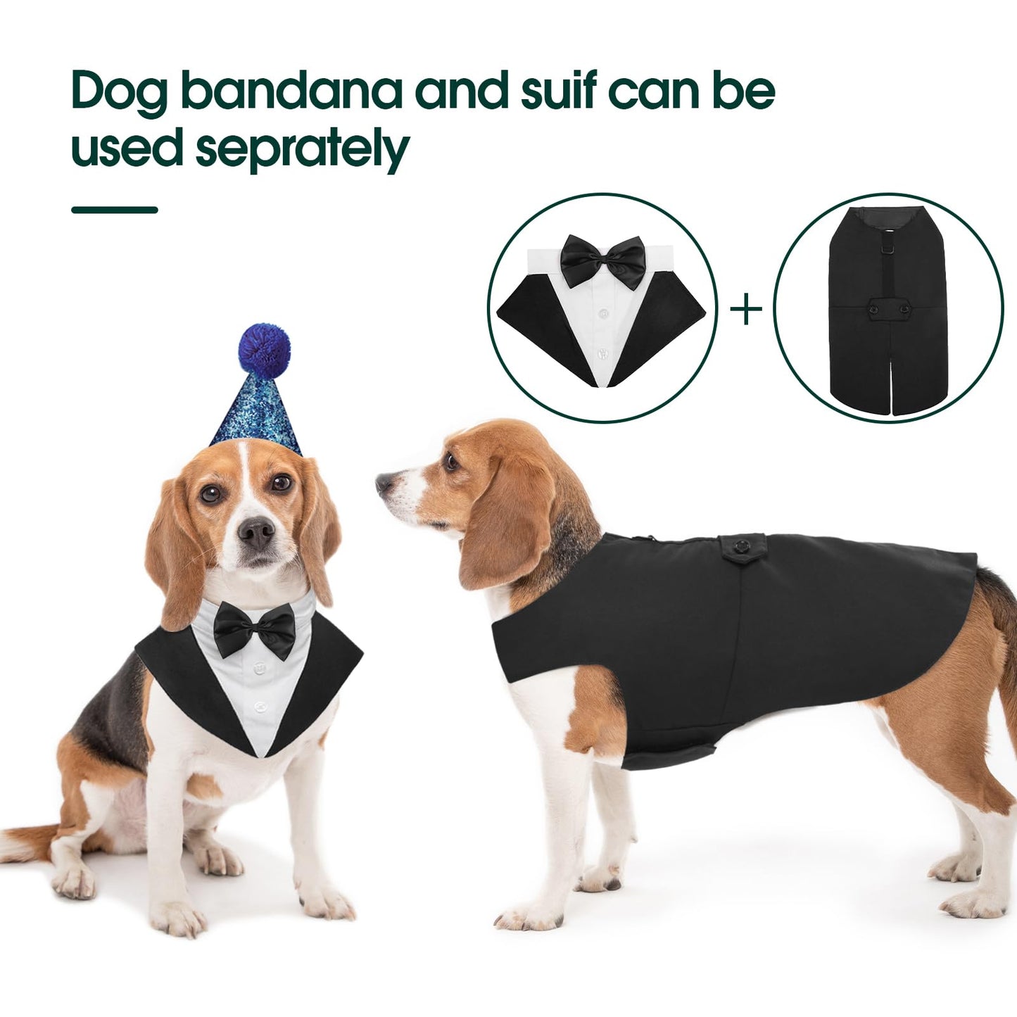 Dog Tuxedo - Dog Wedding Suit and Bandana Set - Pet Clothes Puppy