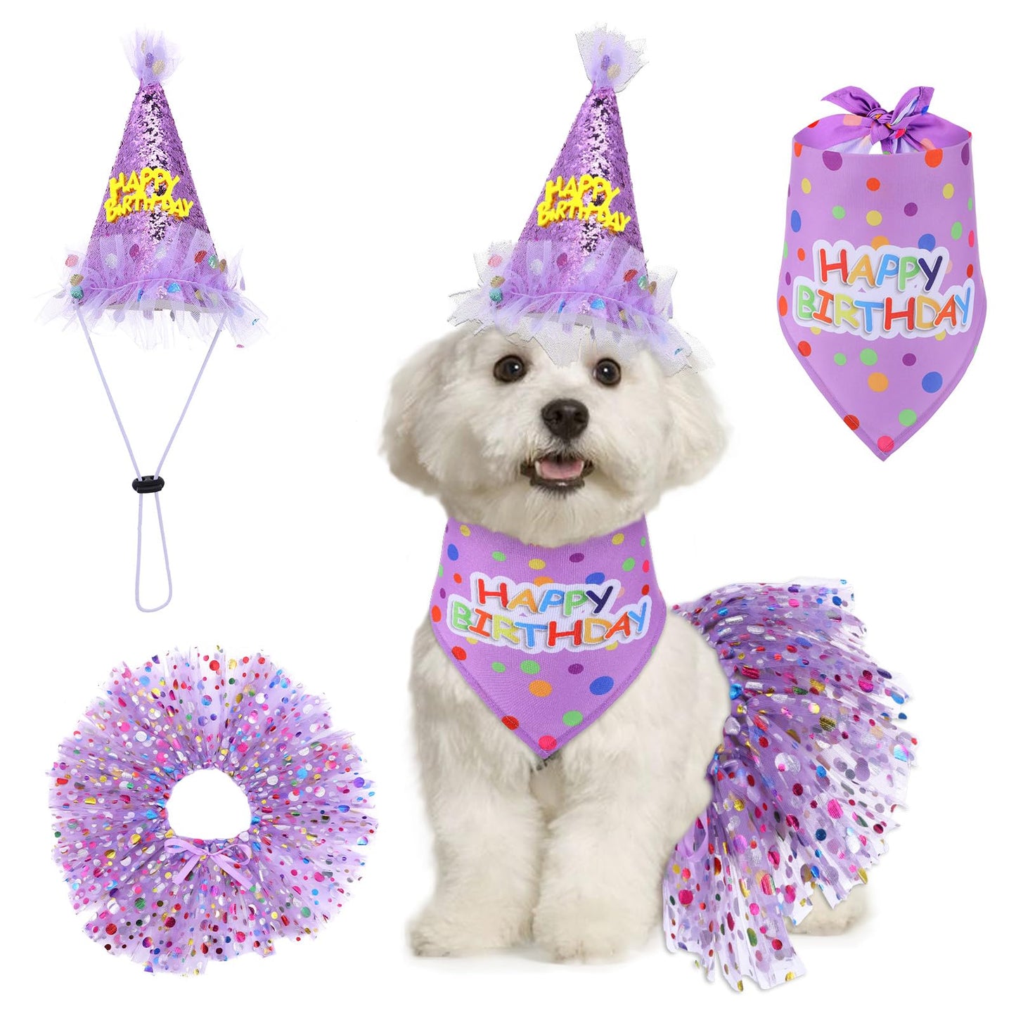 Dog Birthday Bandana with Hat and Dress Girl Set Puppy Birthday