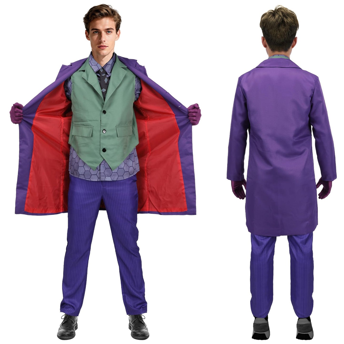Adult Men Joker Clown Costume Purple Cosplay Outfits Coat Shirt