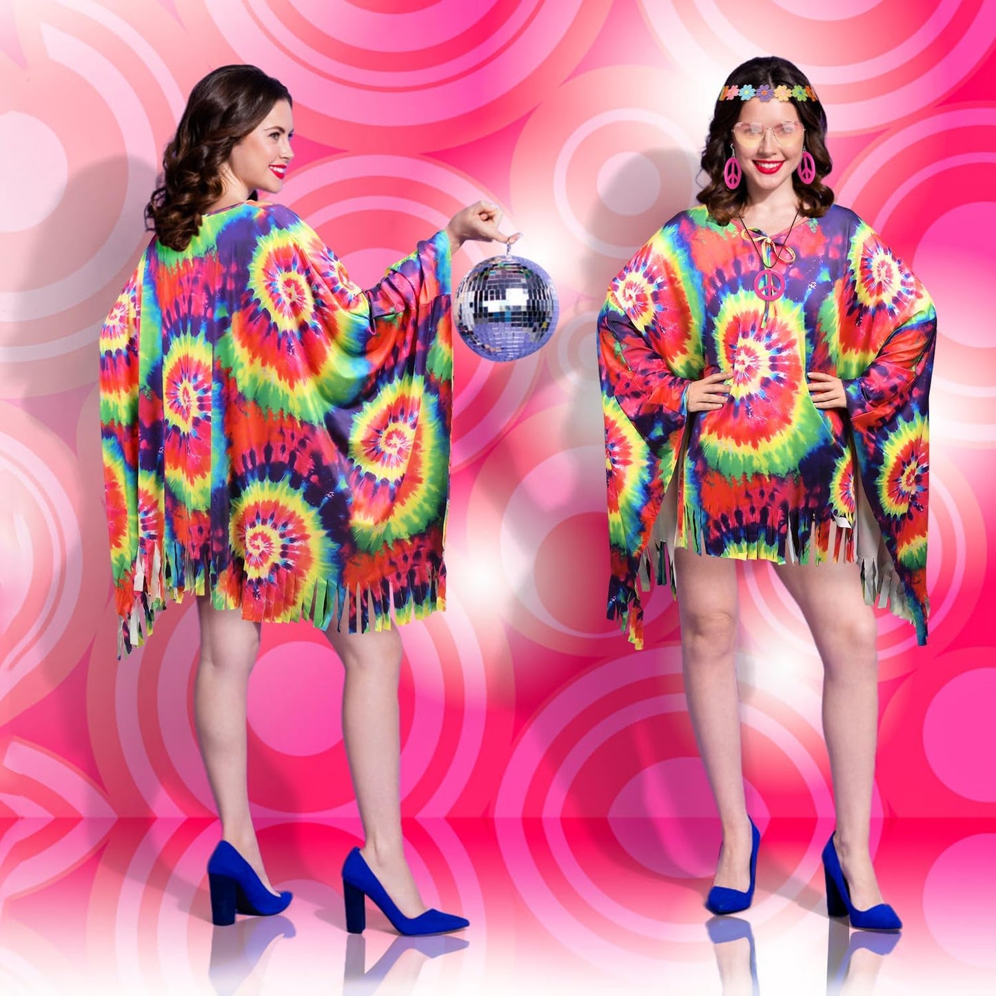 iZoeL 70s Hippie Costumes Women Hippie Clothes Teen Girls Boho 70s Costume 80s Accessories 60s Retro Festival Outfit - Top Bag Sunglasses Peace Necklace Headband- Retro Disco Fancy Dress