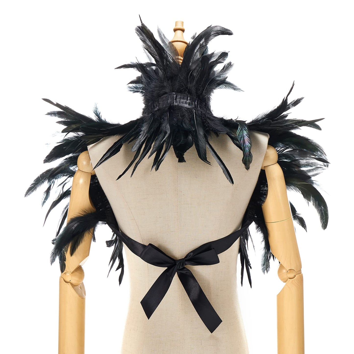 Womens Natural Feather Cape Costume Gothic Lacing Shawl Shrug
