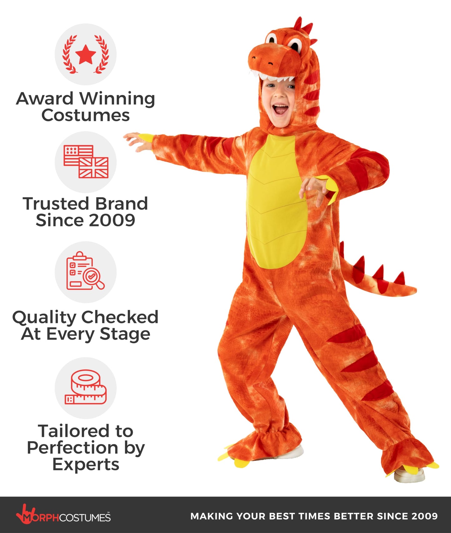Morph Kids Dinosaur Costume, Orange Dinosaur Costumes Kids, Dragon Costumes Boys, World Book Day Costumes for Boys 4-6 Years