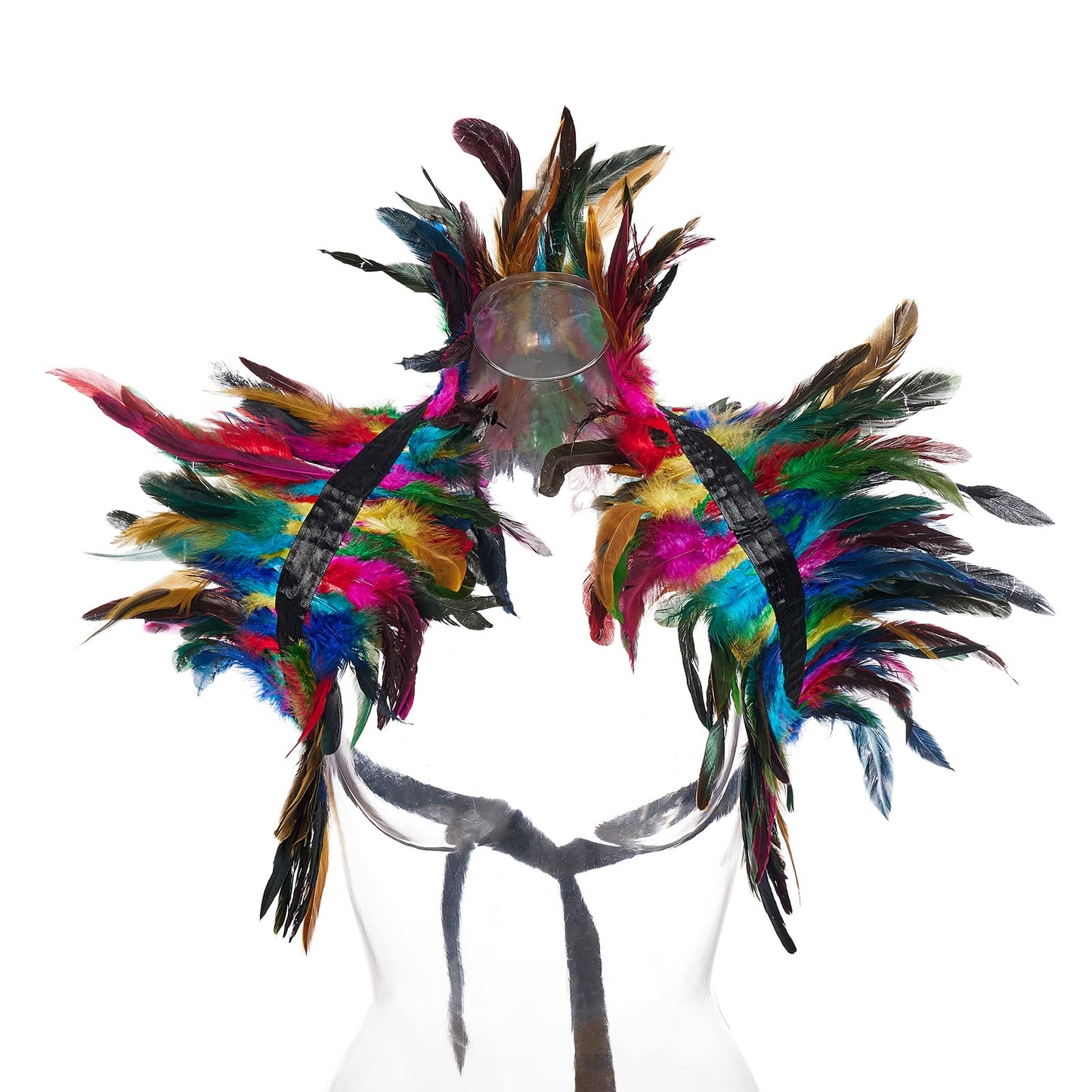 Niceyoeuk Women Natural Feather Cape with Wrist Cuffs Wristband Maleficent Costume Gothic Lacing Shawl Shrug Collar Feather Cape for Halloween Cosplay Christmas Party (Colorful 01)
