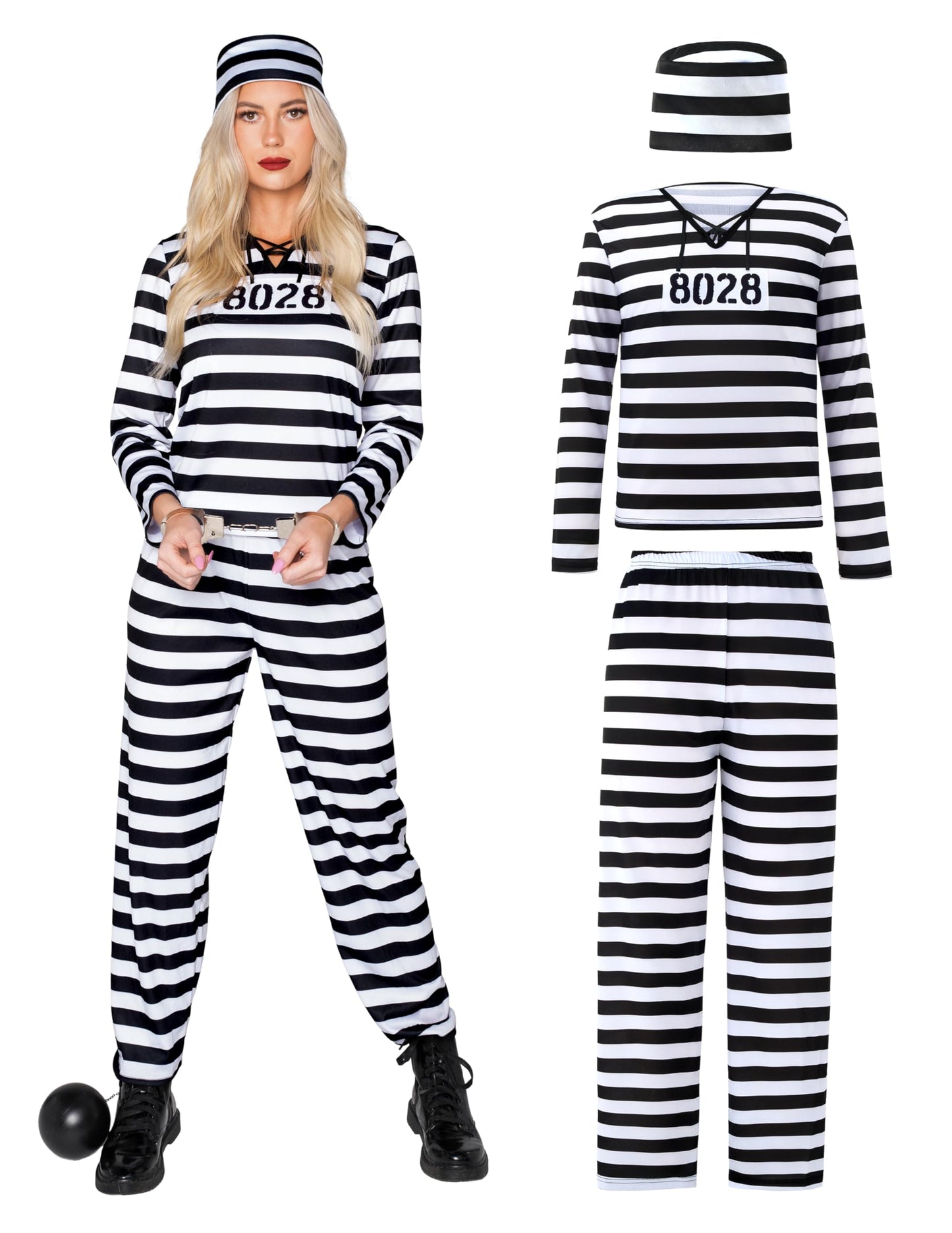 Adult Women Jailbird Prisoner Costume for Halloween Dress Up Party