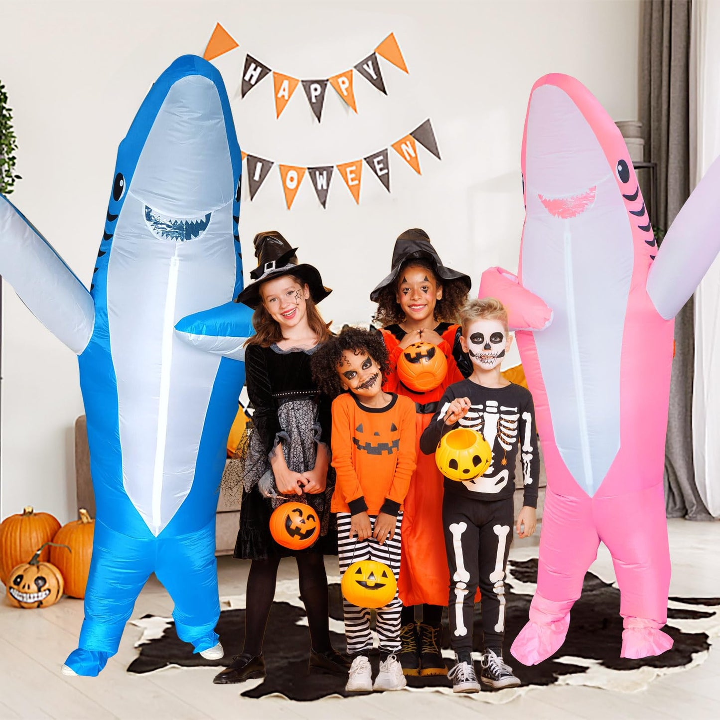 Poptrend Couples Inflatable Shark Costume for Adults Funny Halloween Blow Up Costumes His and Hers Cosplay Duo Costumes 2 Pack
