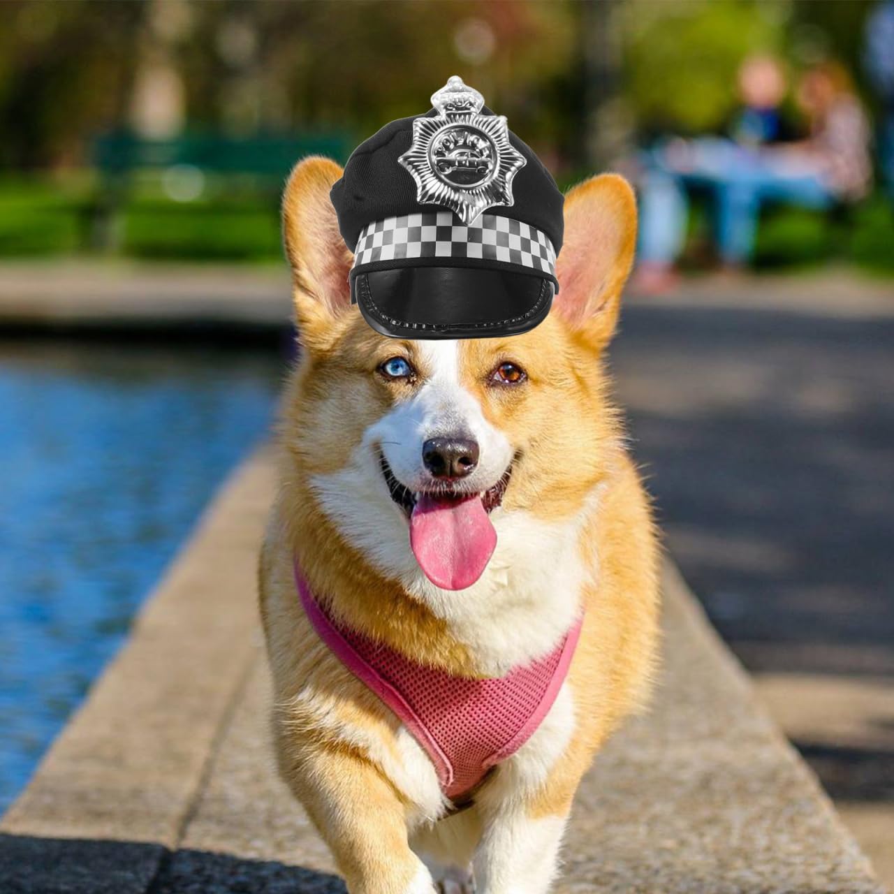 Adjustable Pet Police Hat with Neck Strap Dog Cat Costume Accessory