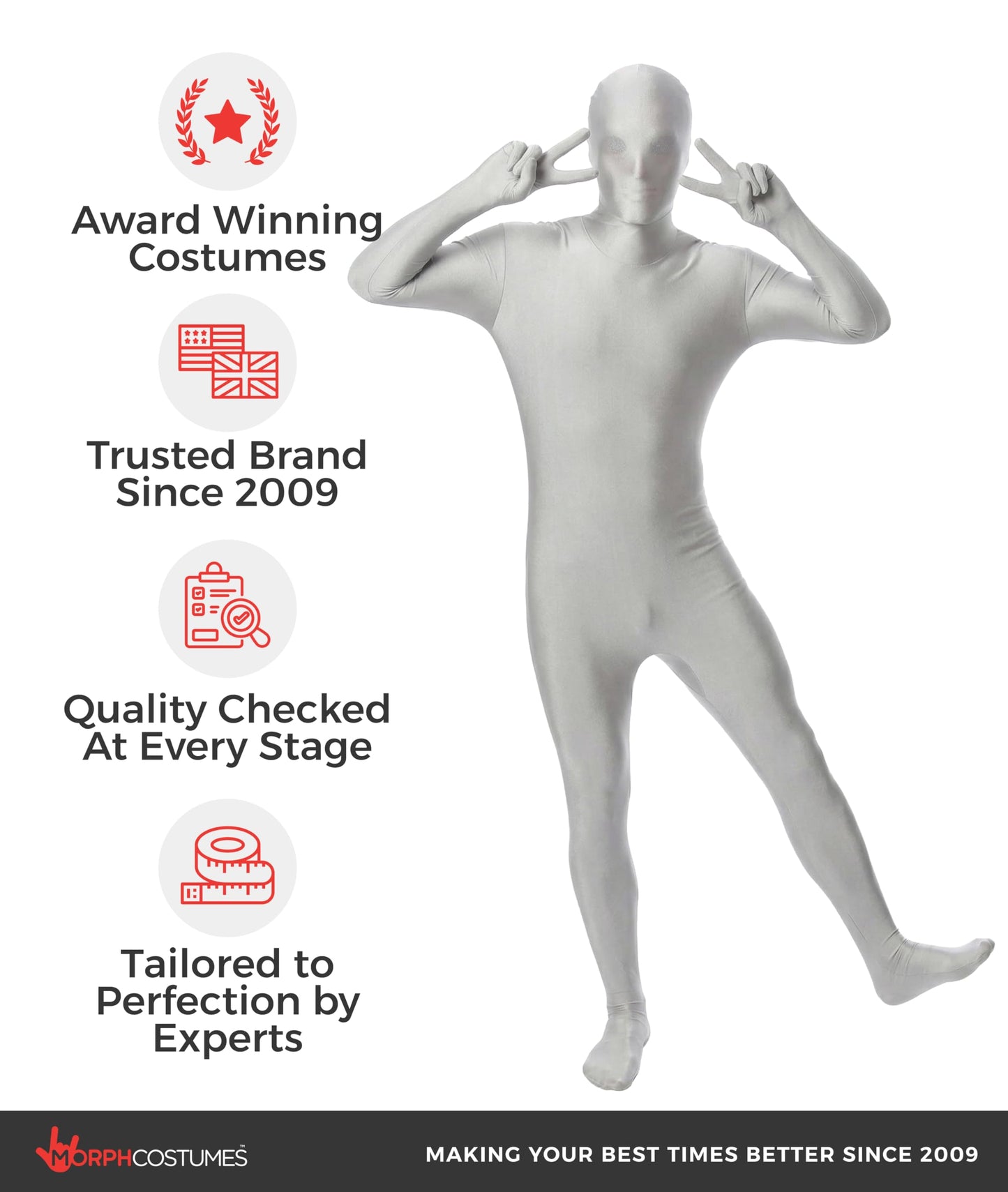 Morphsuit Full Body Costume - Silver - L - Original Bodysuit (image 5)