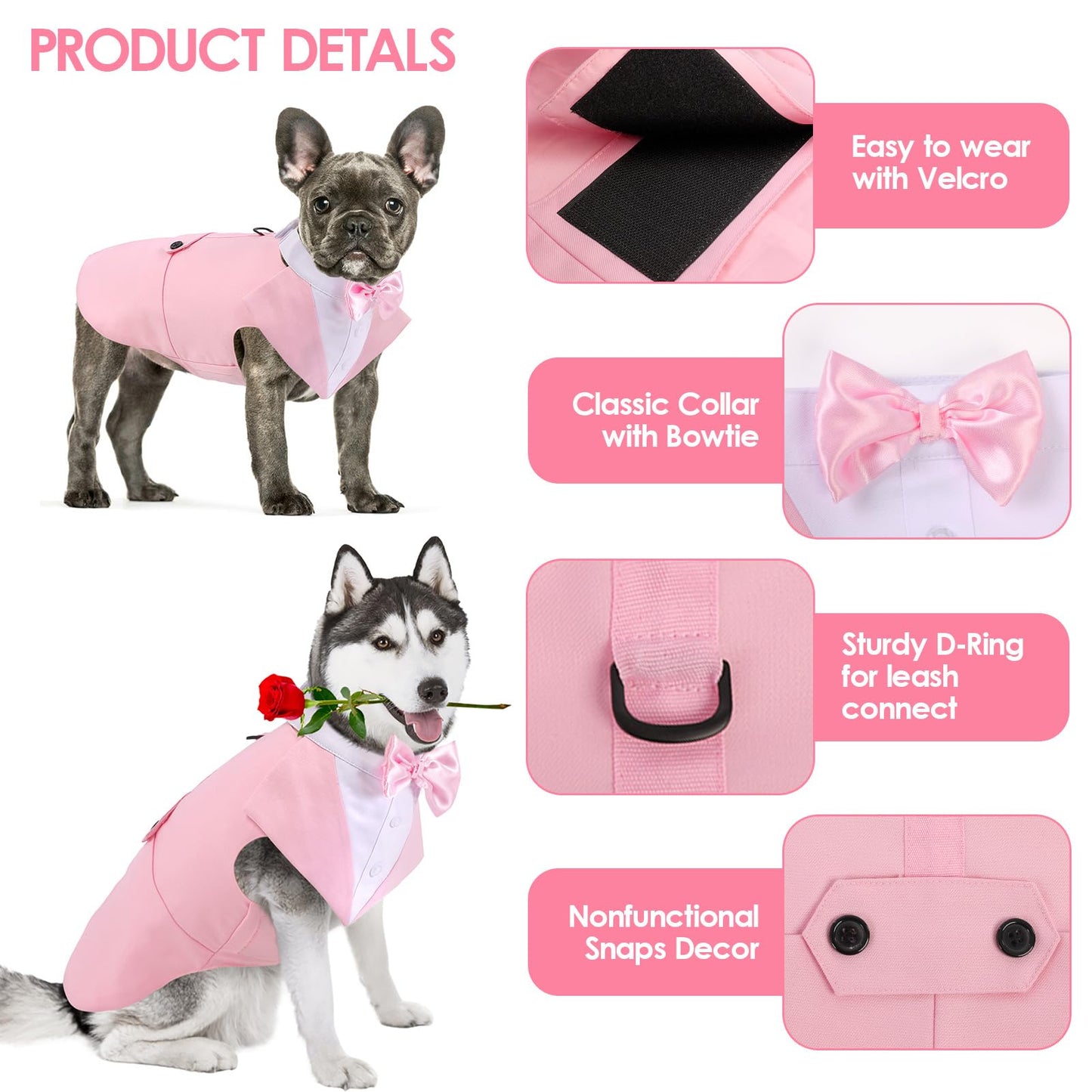 Dog Tuxedo - Pink Tuxedo for Dogs Formal Dogs Suit and Bandana Set