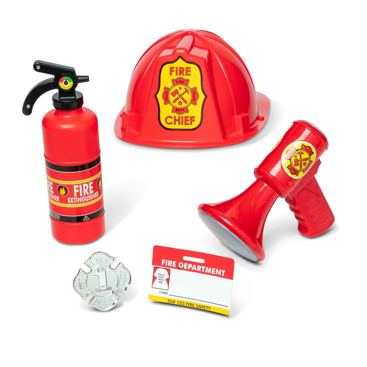 Melissa & Doug Fire Chief Costume Set − Dress Up & Role Play for Boys & Girls | With Extinguisher, Helmet, Badge, Bullhorn & Jacket | Age 3+