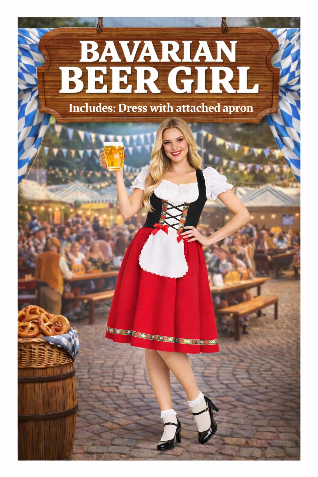 Wicked Costumes Womens Bavarian Beer Girl Costume – Oktoberfest Dirndl Fancy Dress German Festival Outfit - Medium (UK 14-16)