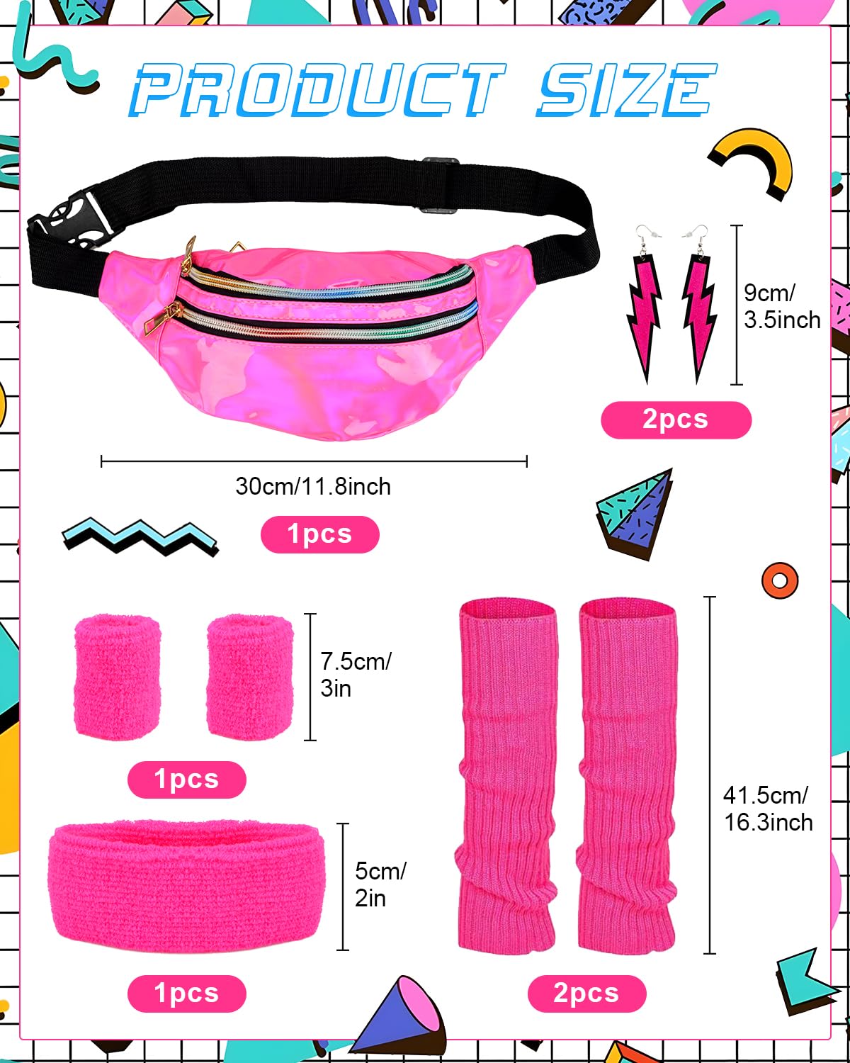 80s Costume Outfits Accessories Set for Girls, 80s Fancy Dress For Women, 1980s Fancy Dress Party Kits with Headband Earring Leg Warmers Headband for 1980 Retro Parties Hen Do Parties Ladies(M)