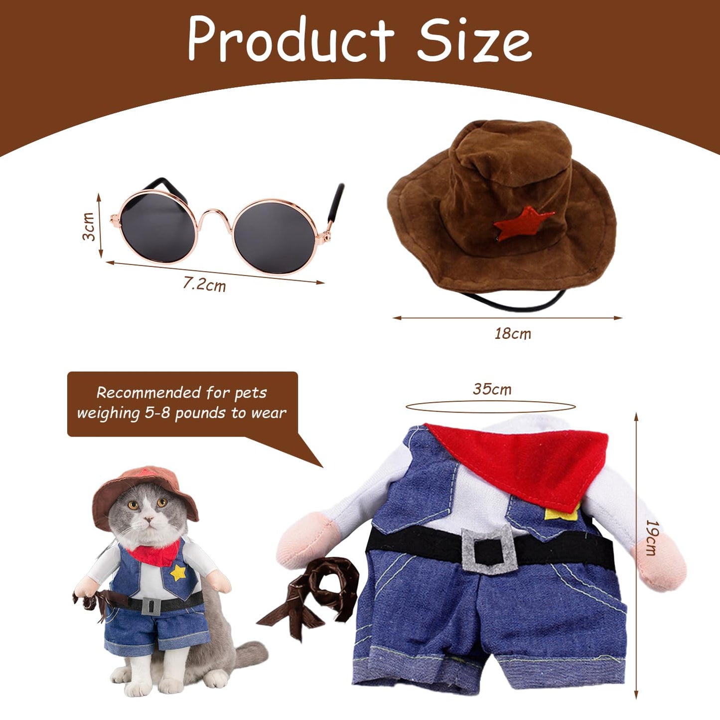 Funny Cowboy Costume with Glasses - Stand-Up Pet Hoodie - Black