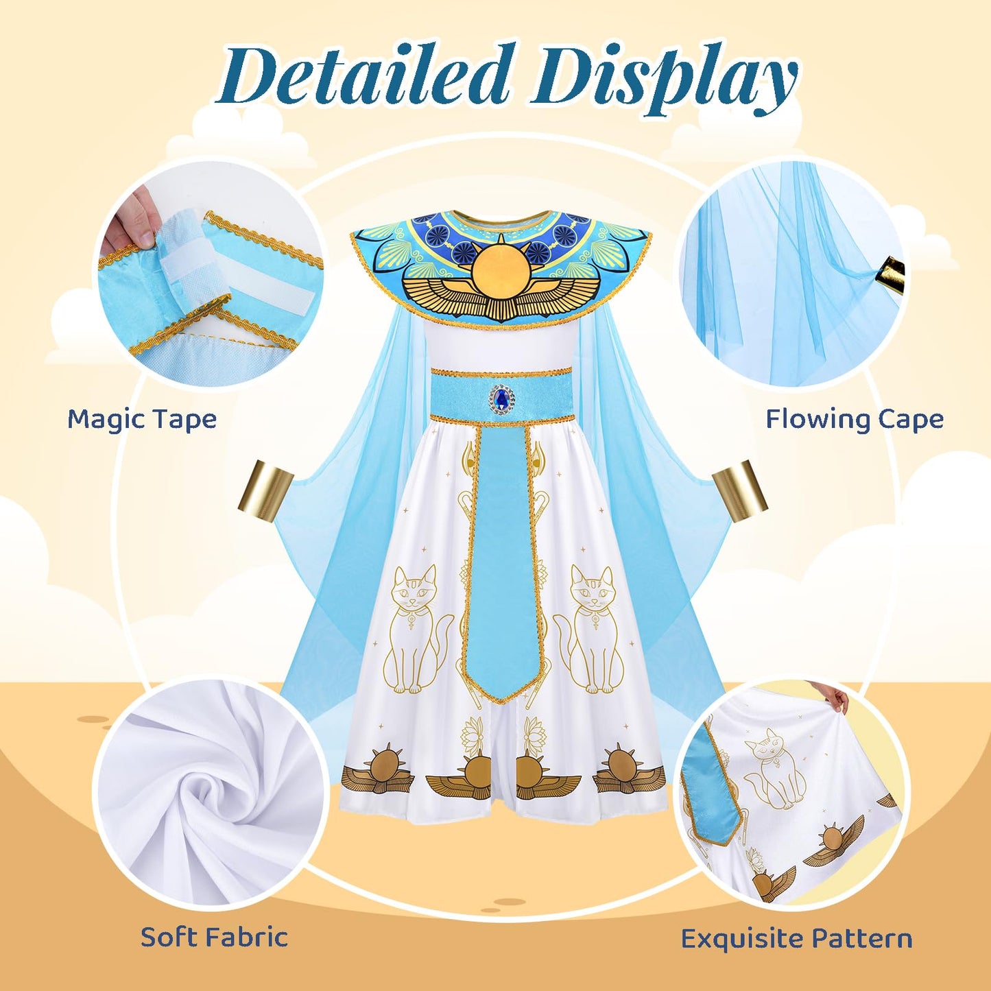 WIKITOT Egyptian Costumes for Girls, Halloween Costumes for Girls Aged 5-13 (M)