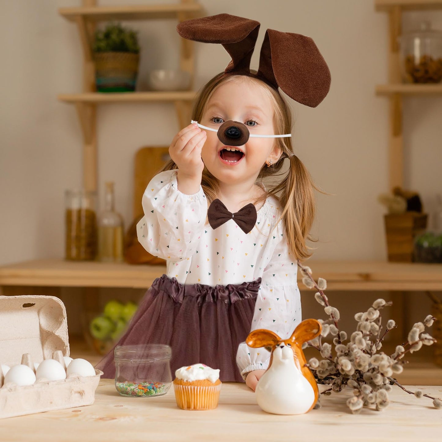 Puppy Dog Costume Set - Include Brown Dog Ears and Tail Nose Gloves