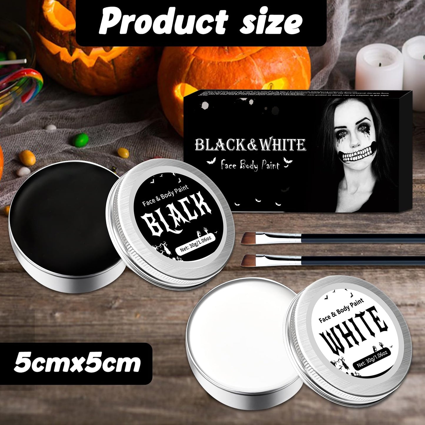 White Black Face Paint Makeup Halloween - 60g Halloween Make Up Kit Kids Adults, Halloween Face Paints Kit for Children, Skeleton Zombie Clown Makeup Halloween, Body Paint for Fancy Dress Festivals