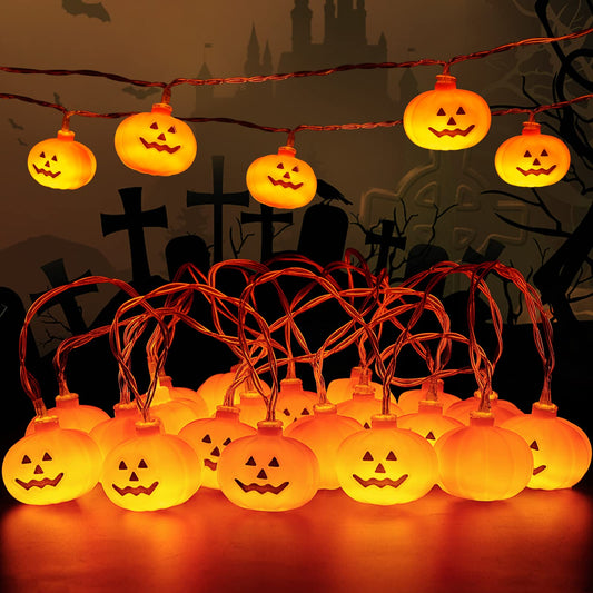 Halloween pumpkin string lights, 3m length with 20 LED pumpkins, flashing and steady modes