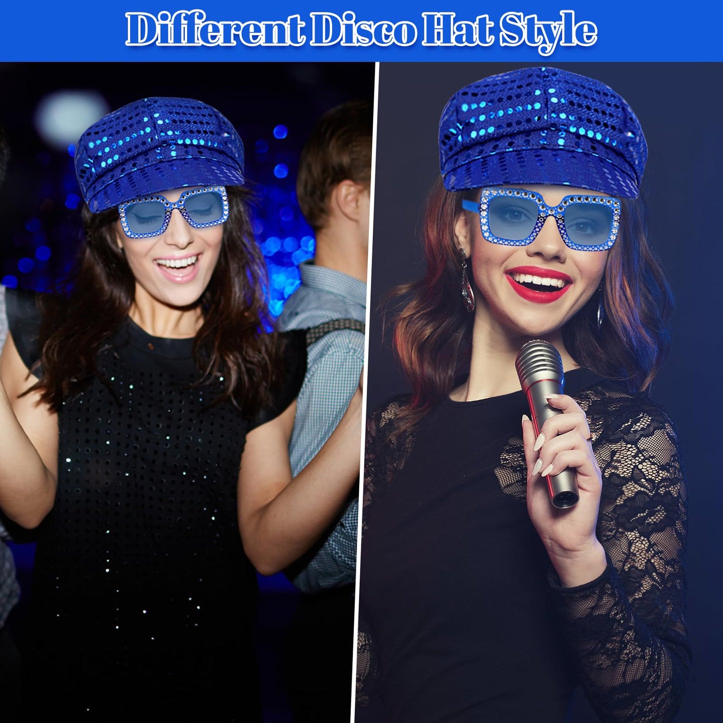 Glitter Hat Blue Hat for ABBA Accessories Women with Sequins Hat (image 6)