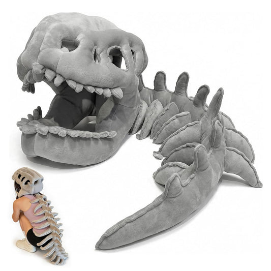 DVDVBOOM Dinosaur Skeleton Costume, Realistic Dinosaur Skeleton Costume, Wearable Soft Fossil Outfit, Plush Dinosaur Skull Headpiece And Spine Costume, Halloween Fun Dinosaur Costume for Cosplay