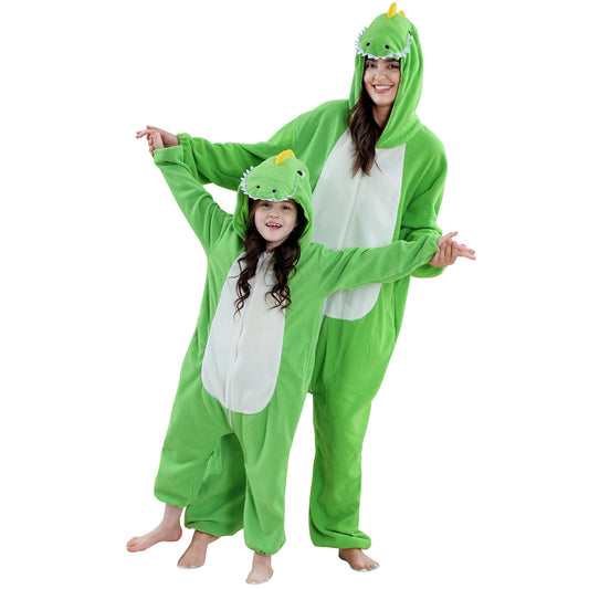 COOKY.D Unisex Animal Parent-Child Hooded Cosplay Pyjamas All in One Jumpsuit Halloween Gaming Costume Girls Boys Sleepsuit Family Outfits,Dinosaur 3-4T