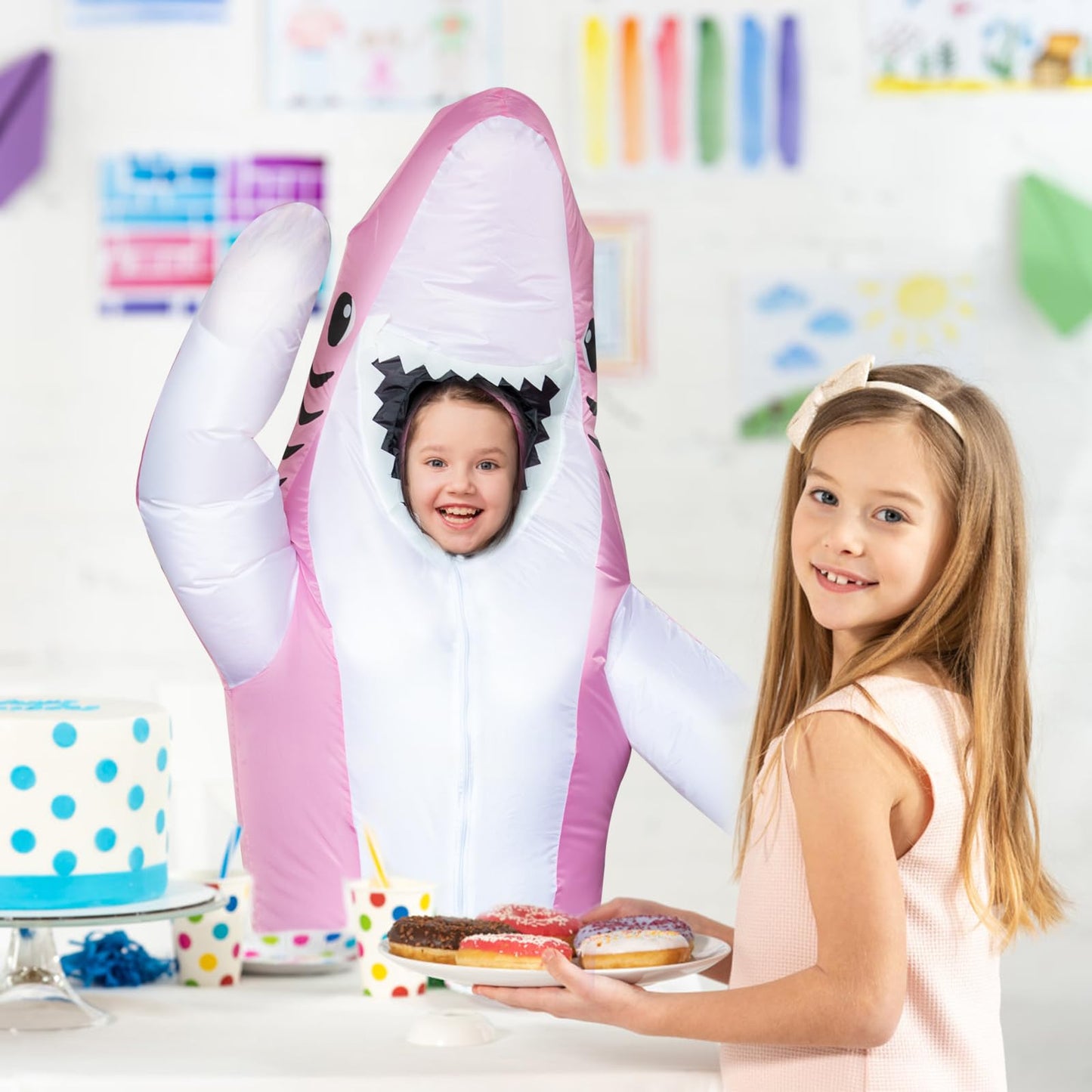 Poptrend Inflatable Shark Costume, Shark Halloween Costumes for Teen Kids Men Women Cute Blow up Costumes Funny Fancy Dress Party (Kids)