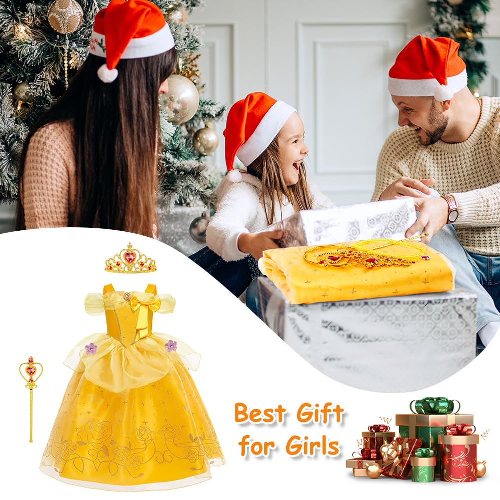 Princess Belle Costume for Girls - Long Yellow Dress Up Outfit (image 6)