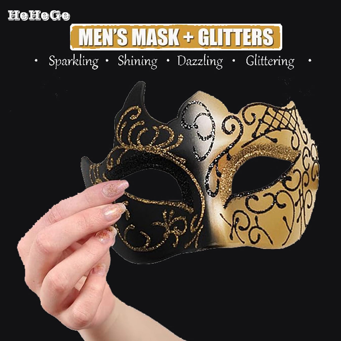 HeHeGe 2 Pcs Masquerade Mask, Lace Half-FaceMasks, Masquerade Masks for Couples,Sexy VenetianCarnival Masks, for Masquerade Venetian Carnival Party Dress Halloween Masks (Gold)