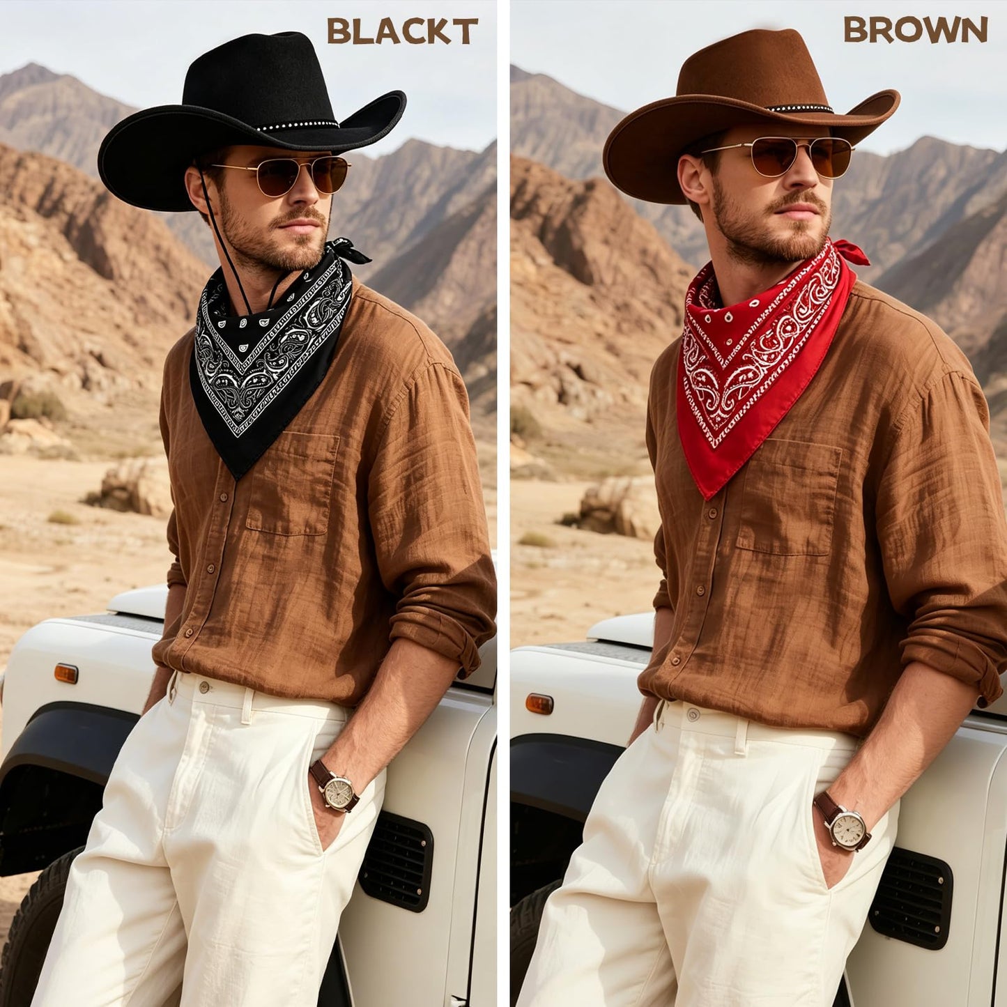 Cowboy Hats for Men and Women with Bandana Scarf - Unisex Western