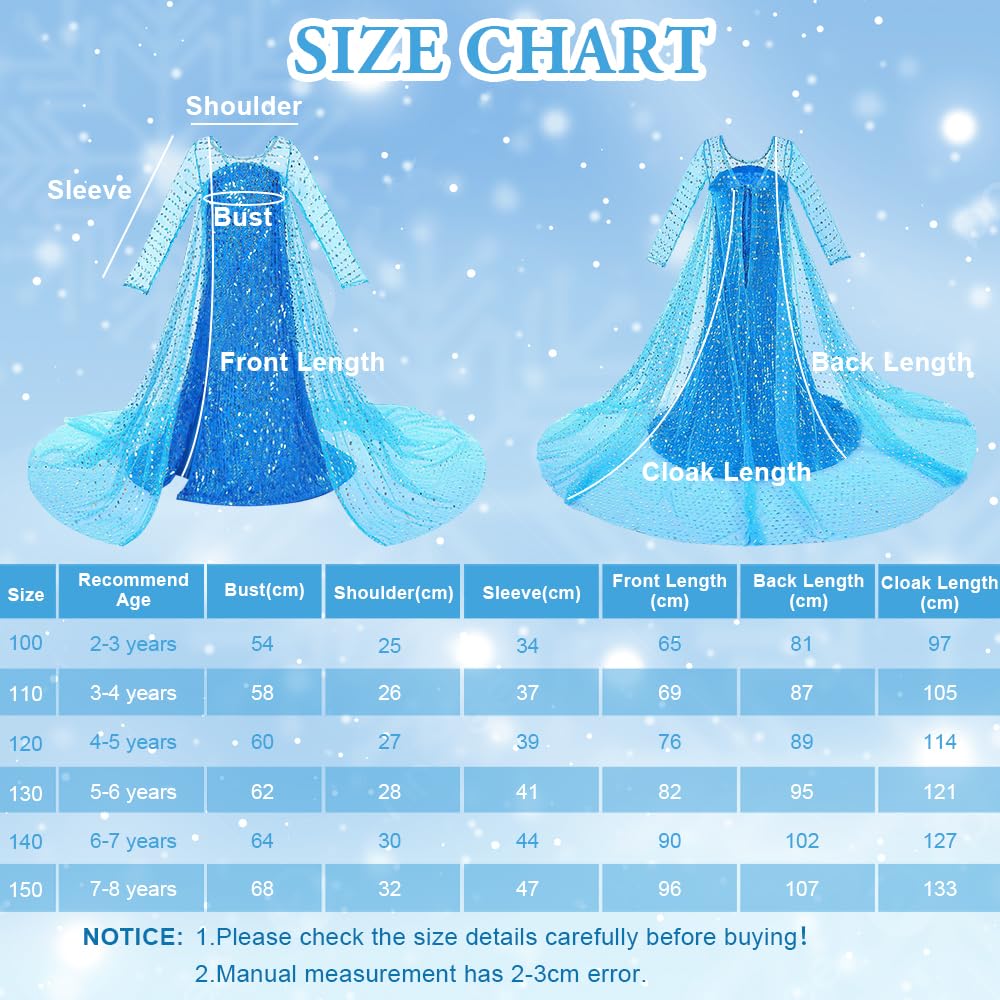 ACWOO Princess Dress, Princess Costume with Fairy Wand and Crown Tiara, Fancy Dress for Girls, Deluxe Shining Snow Queen Fancy Dress for Birthday, Halloween, Cosplay, Party, Bridesmaid