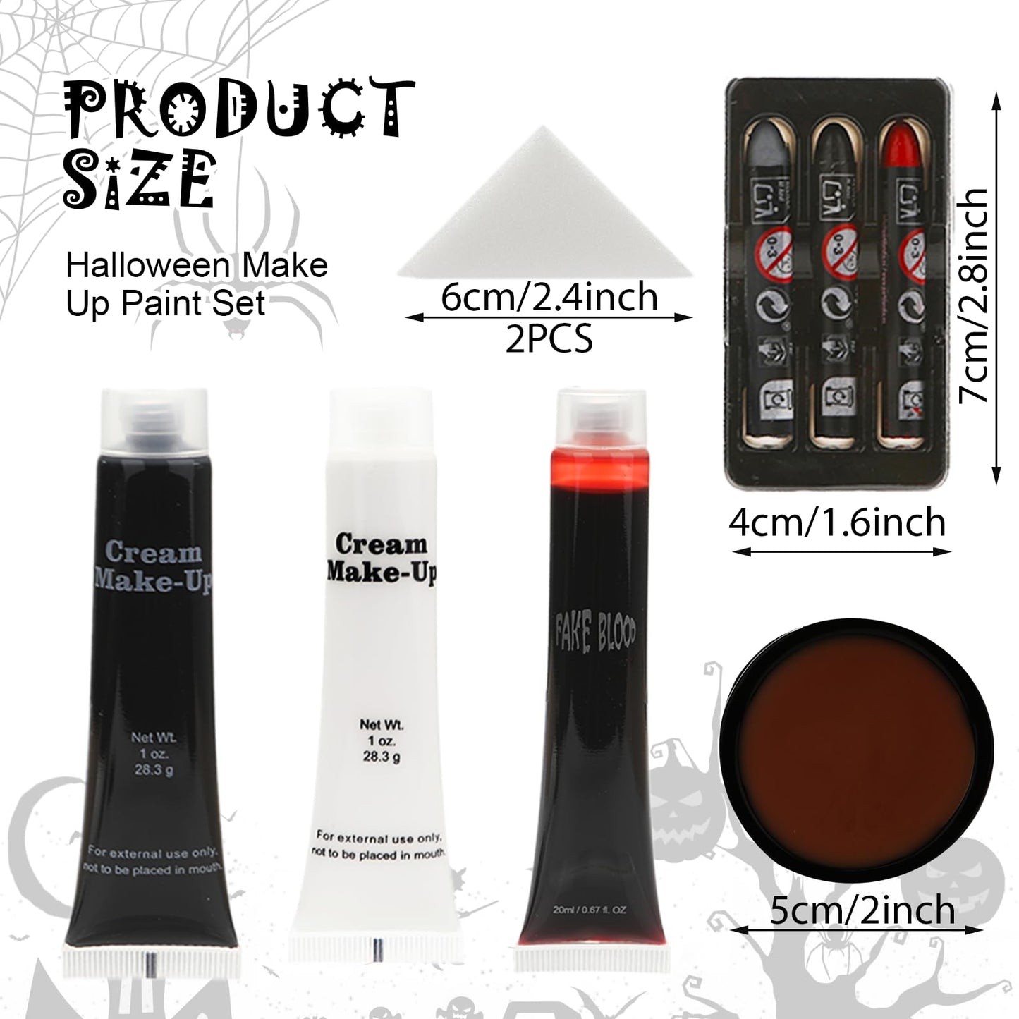 Halloween Makeup Set, Black + White Face & Body Paint, Scar Wax SFX Makeup Kit Washable Fake Blood, Halloween Face Body Paint Oil Sfx Makeup Set, for Halloween Cosplay, Fancy Dress Festivals