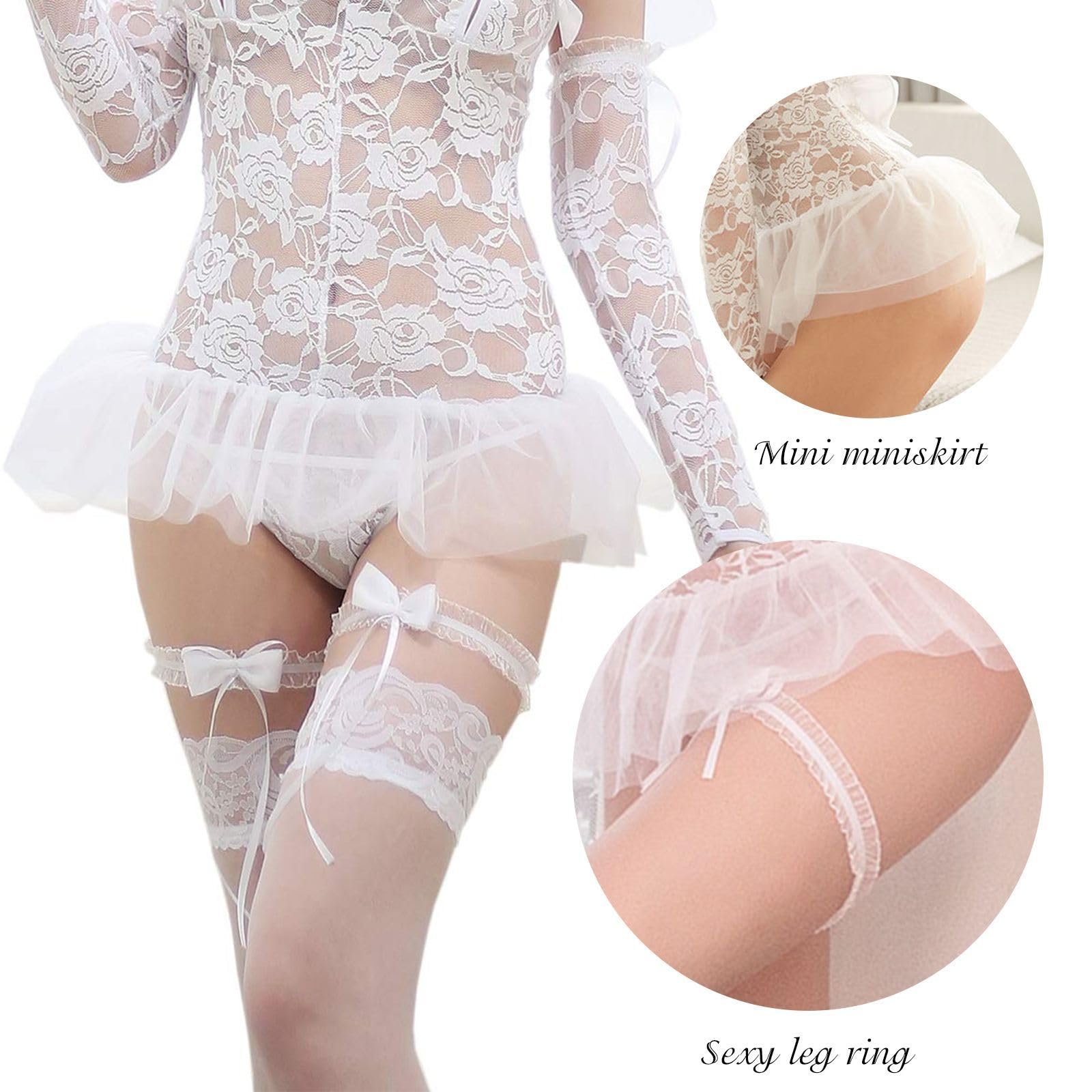 Bridal Roleplay Lingerie Set Women Sexy Sheer Lace Babydoll (image 3)