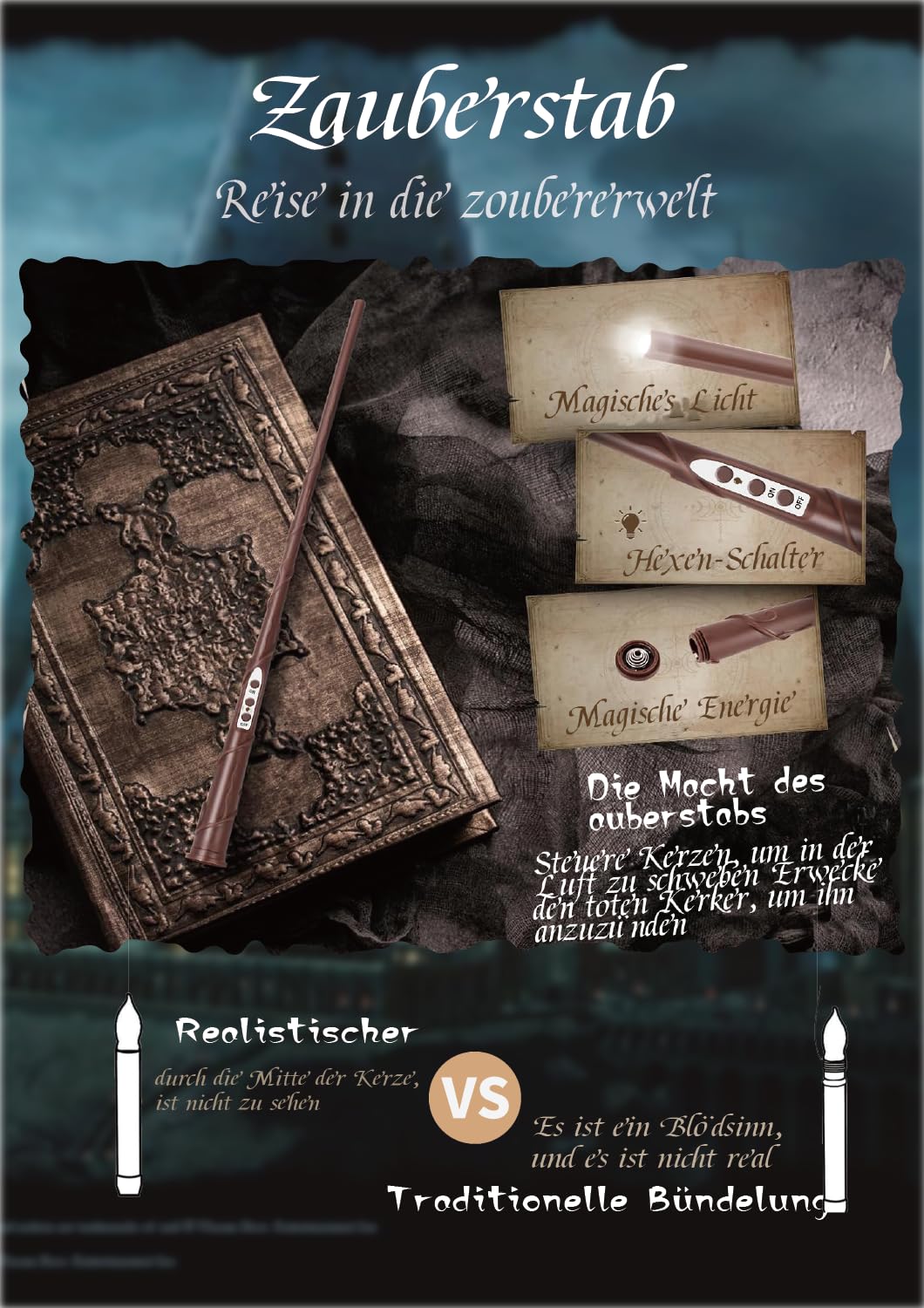 20Pk Harry Potter Floating LED Candles with Wand Remote - Flameless Flickering Taper Lights, AAA Battery Operated (Not Included) - Ideal for Christmas Halloween Party Bedroom Decor, Wizard Gifts