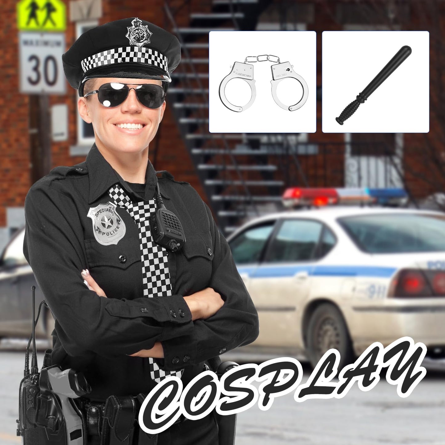 CLIUNTAdult Police Costume Women - Halloween Police Costume Men