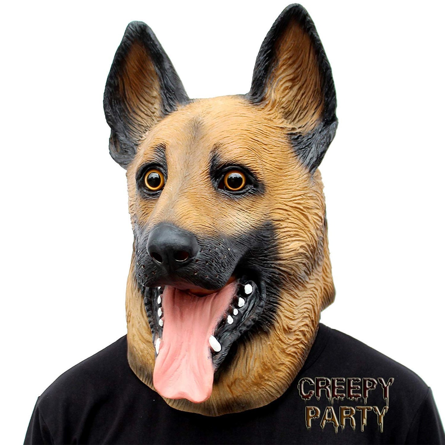 CreepyParty German Shepherd Dog Head Mask Latex Realistic Animal Head for Halloween Costume Party Carnival Cosplay