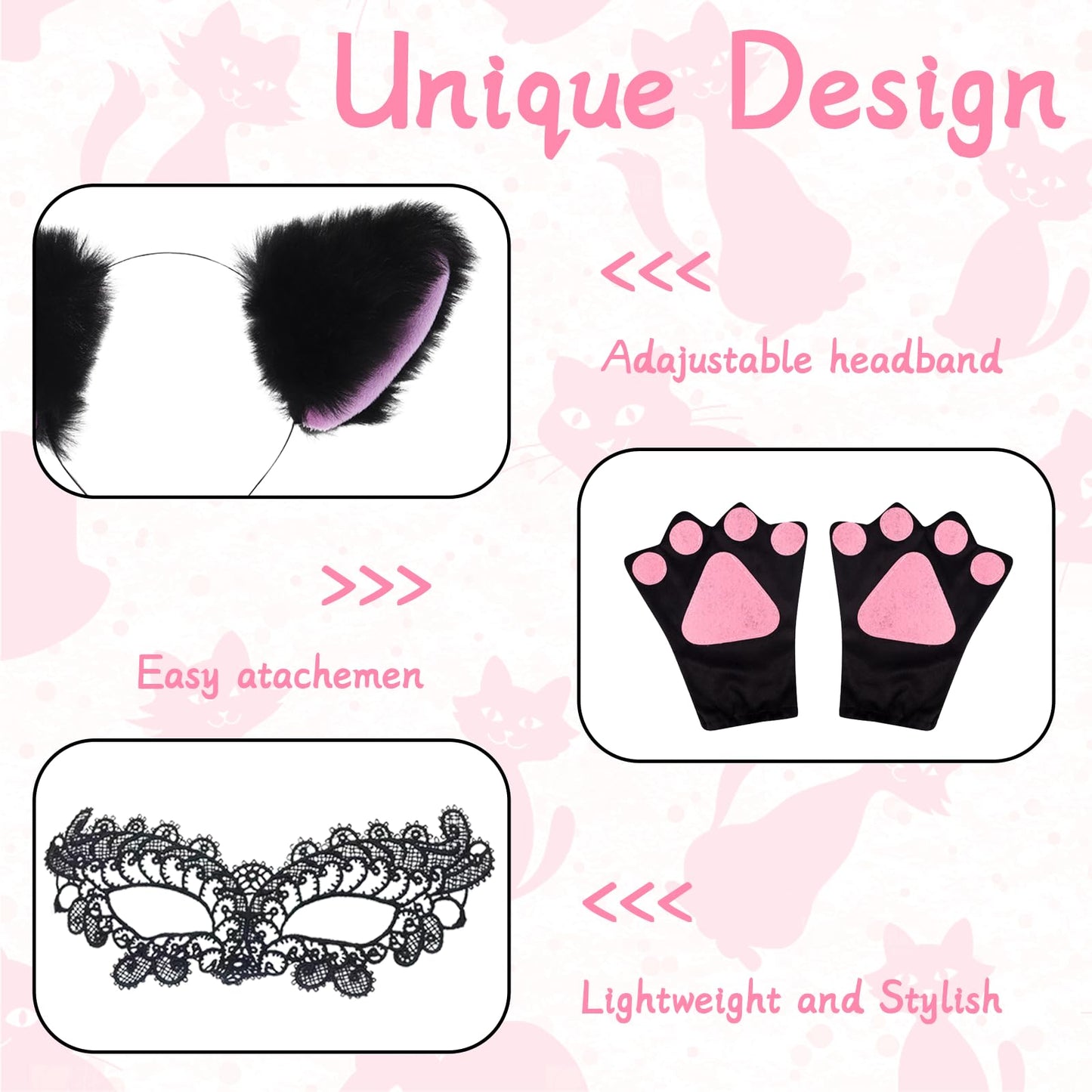 Cat Costume Accessory Set - Faux Cat Ears Headband Fluffy Tail Cat (image 5)