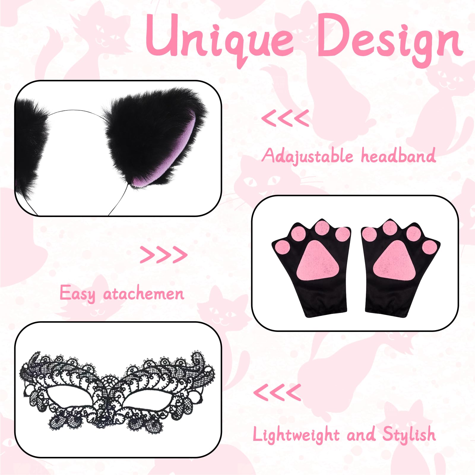 Cat Costume Accessory Set - Faux Cat Ears Headband Fluffy Tail Cat (image 5)