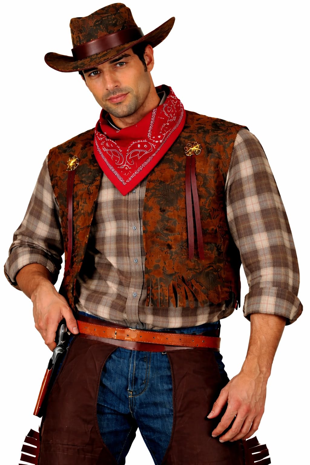 Wicked Costumes Mens Cowboy Fancy Dress Costume – Western Outfit Sheriff Rodeo Party Costume - Medium