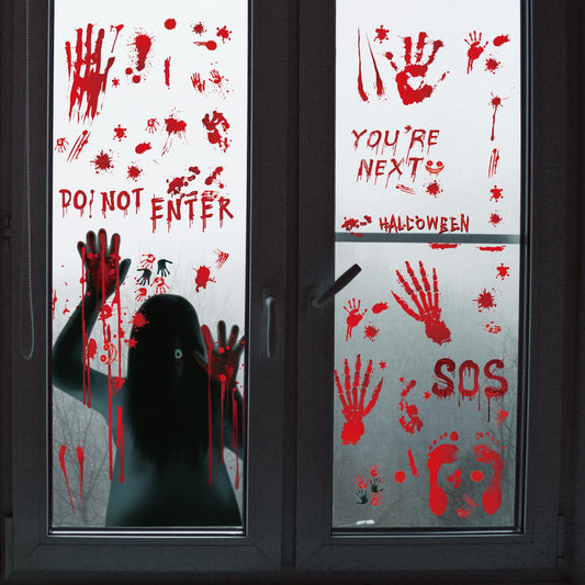 Reusable double-sided Halloween window stickers with handprints and footprints