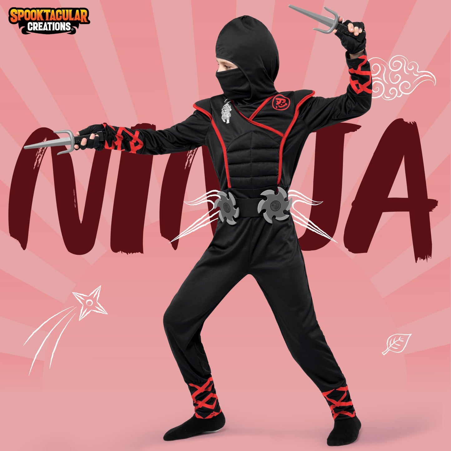 Spooktacular Creations Boys Ninja Deluxe Costume for Kids, Halloween Ninja Cosplay Costume for Boys and Girls
