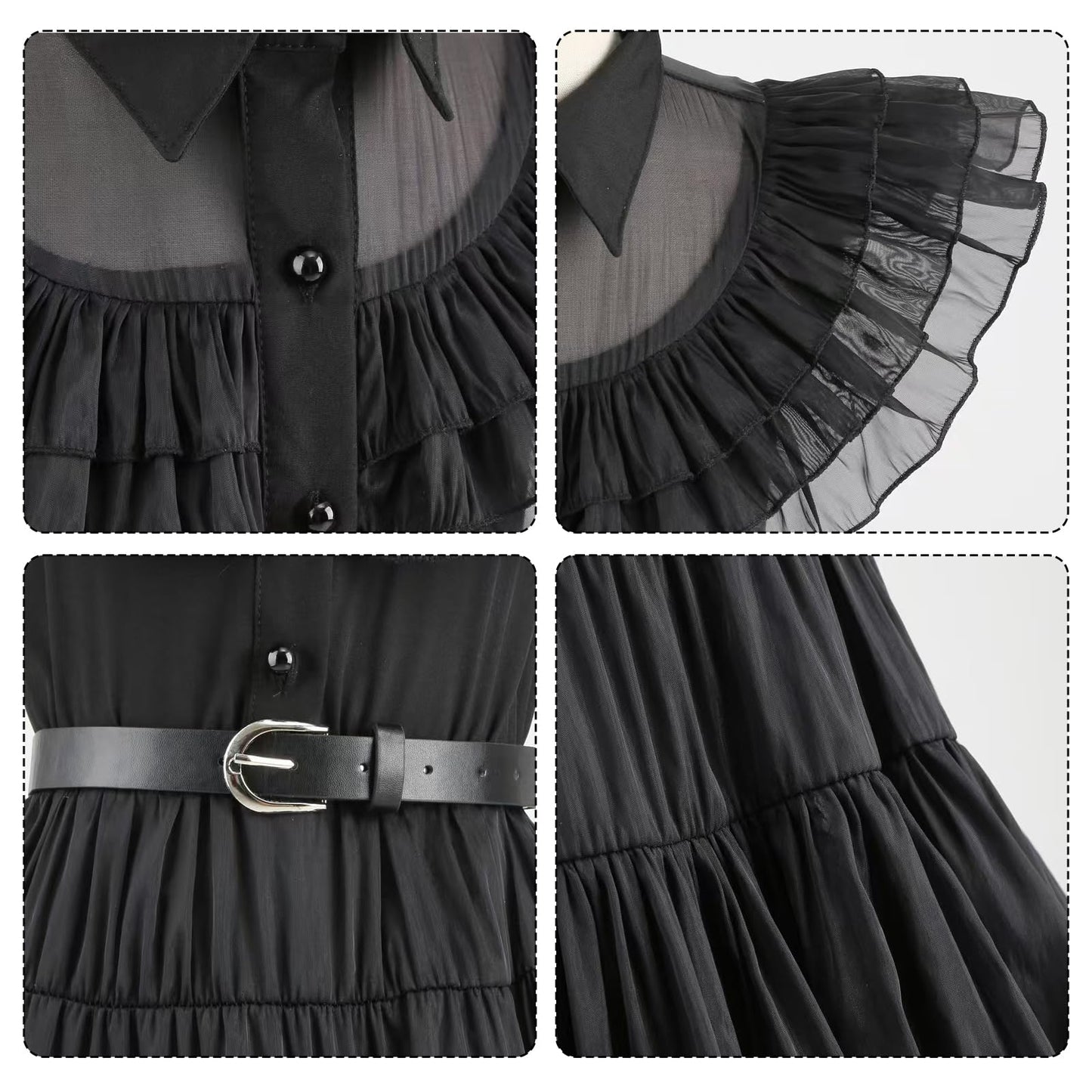 Skknuny Black Tulle Skirt Gothic Dress for Halloween Addams Girls (M)