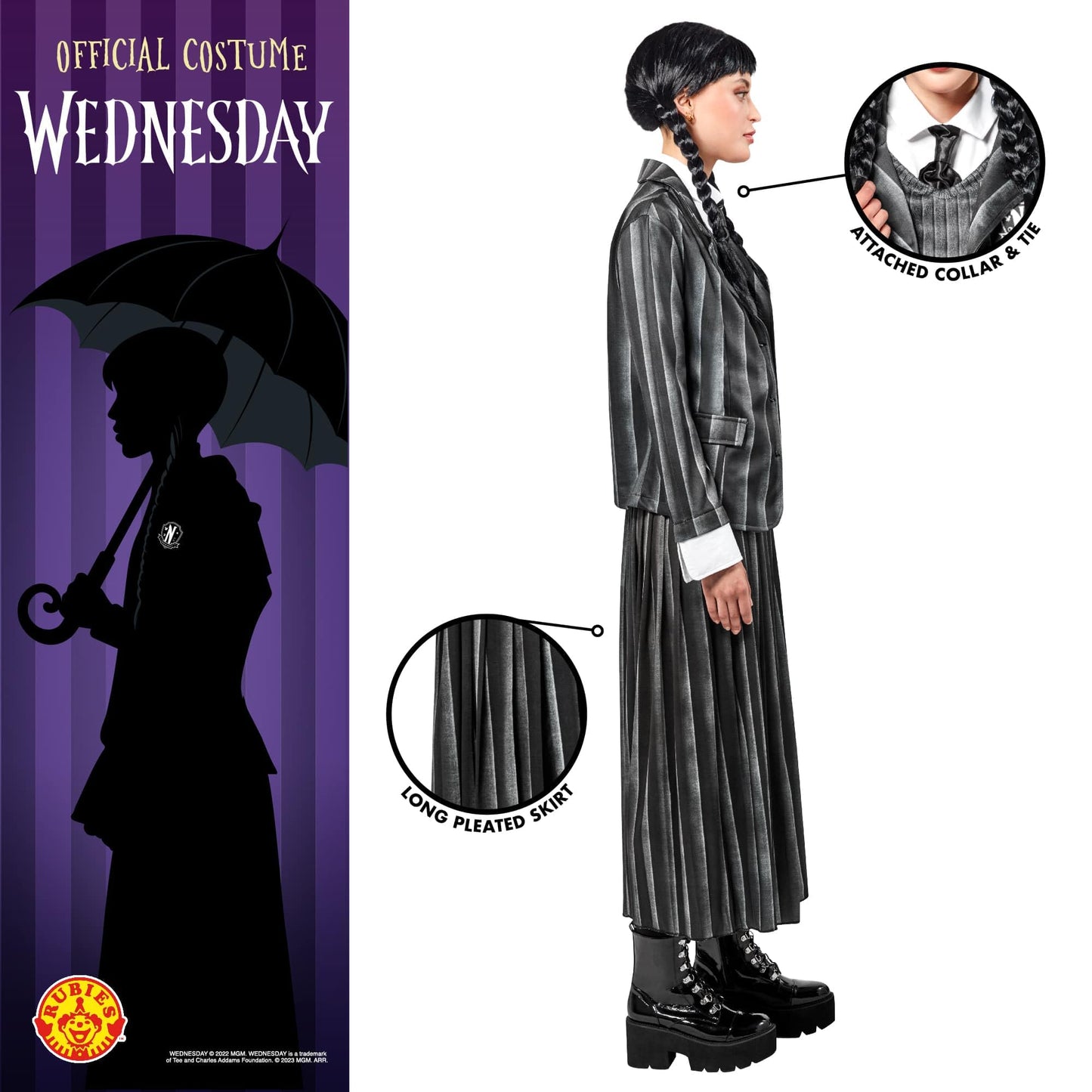Rubies 1000159S000 Wednesday Costume Nevermore Academy Uniform Womens Addams Adult Fancy Dress, Black, UK 10-12 Halloween