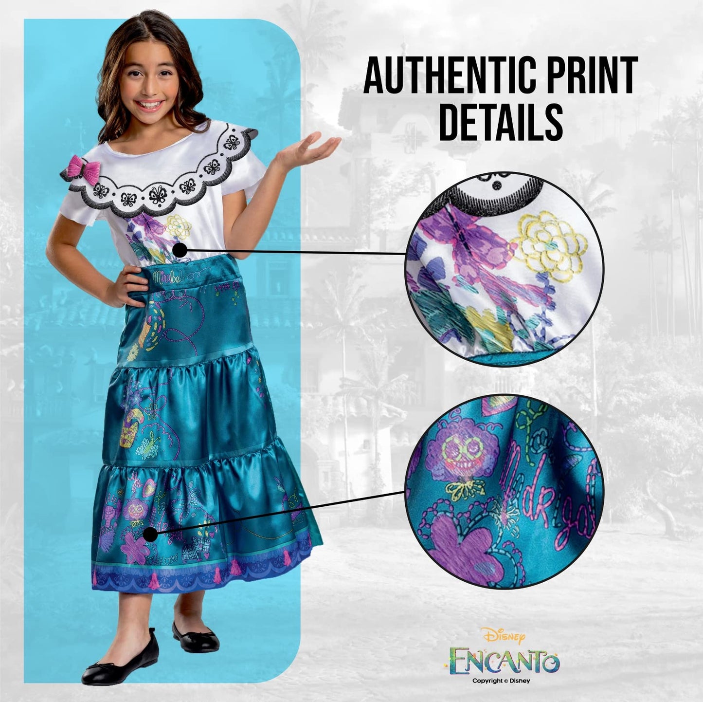 Disney Official Deluxe Mirabel Encanto Costume For Girls, Super Soft Material Dress Up Outfit For Christmas Halloween, 7-8 Years