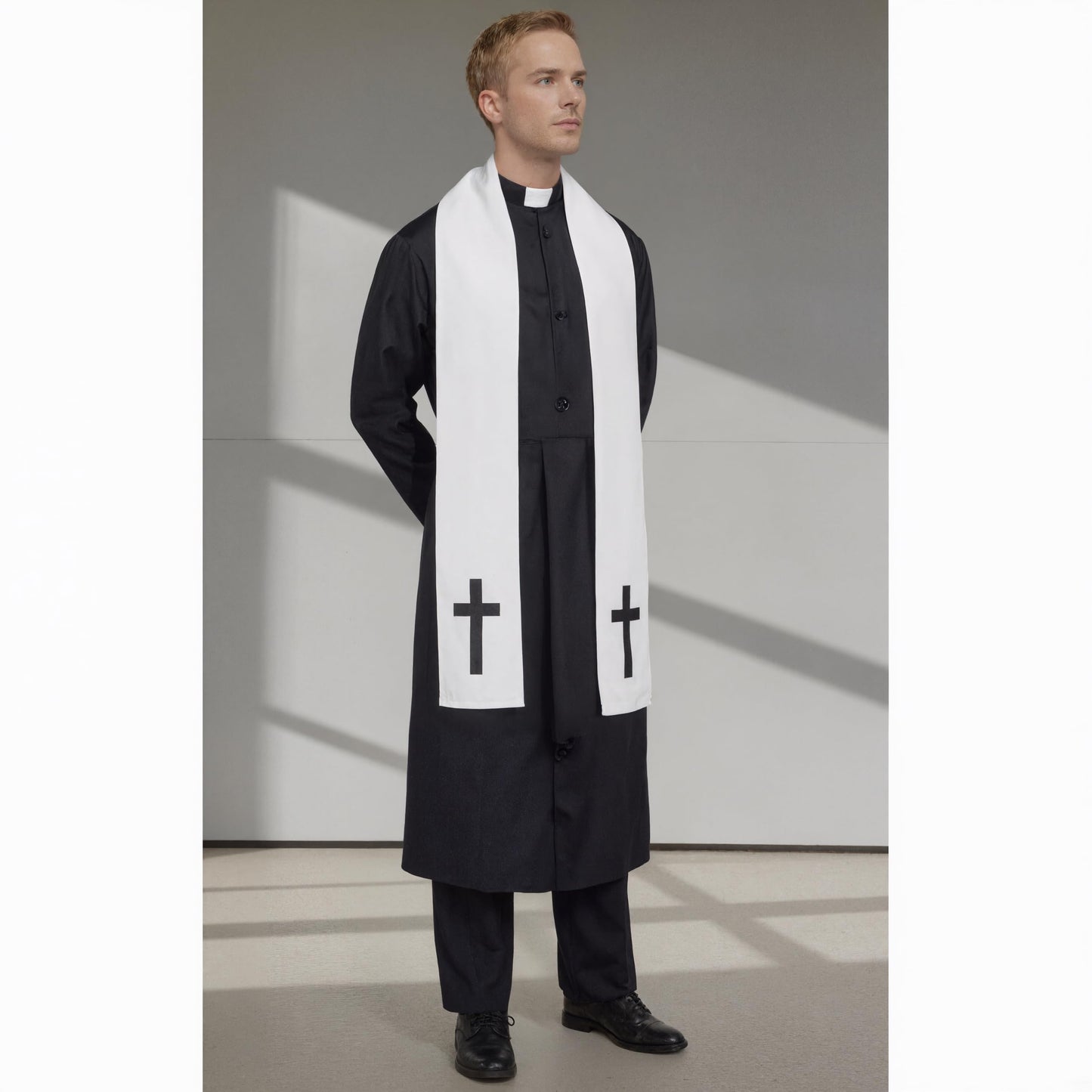 GOLDSTITCH Mens Black Priest Father Robe Halloween Costume Cosplay Outfit