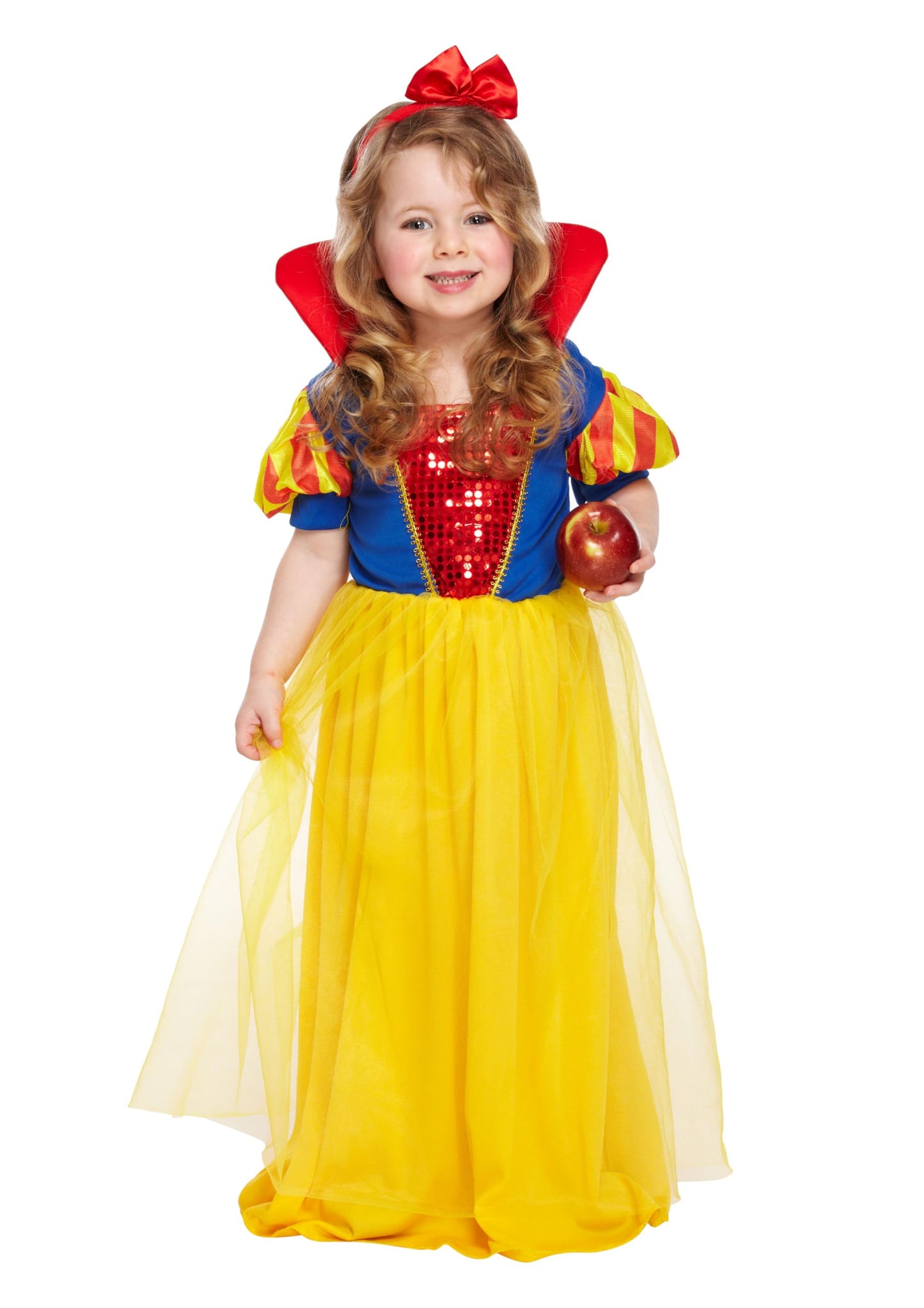 HENBRANDT Toddler’s Snow Girl Princess Costume Outfit Dress Up for Kids with Red Headband Fairytale Book Day Toddler Size Ages 3 Cosplay Halloween Children’s Fancy Dress for Girls